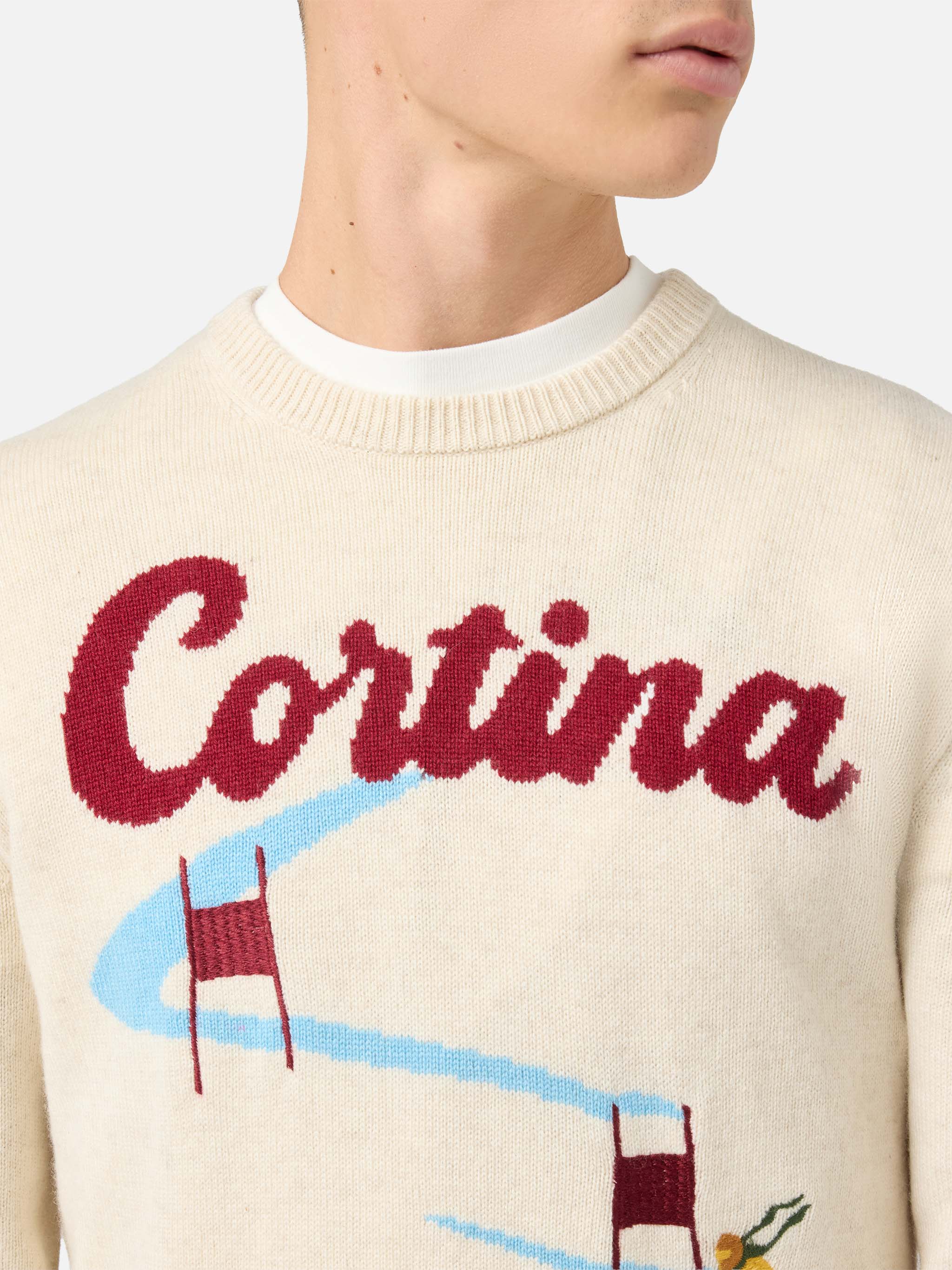 Heron crewneck in beige with Cortina postcard jacquard - Image 2