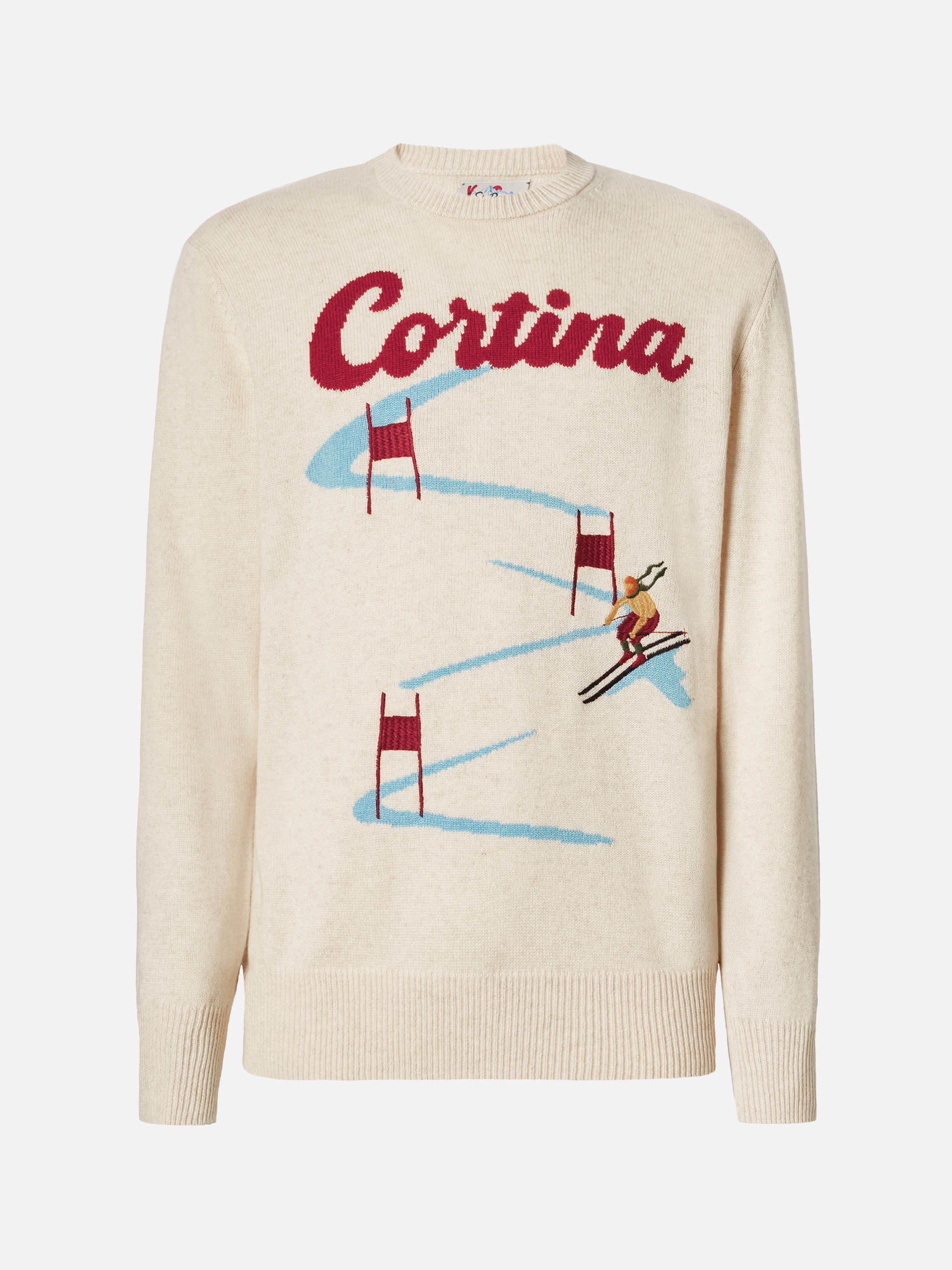 Heron crewneck in beige with Cortina postcard jacquard - Image 5