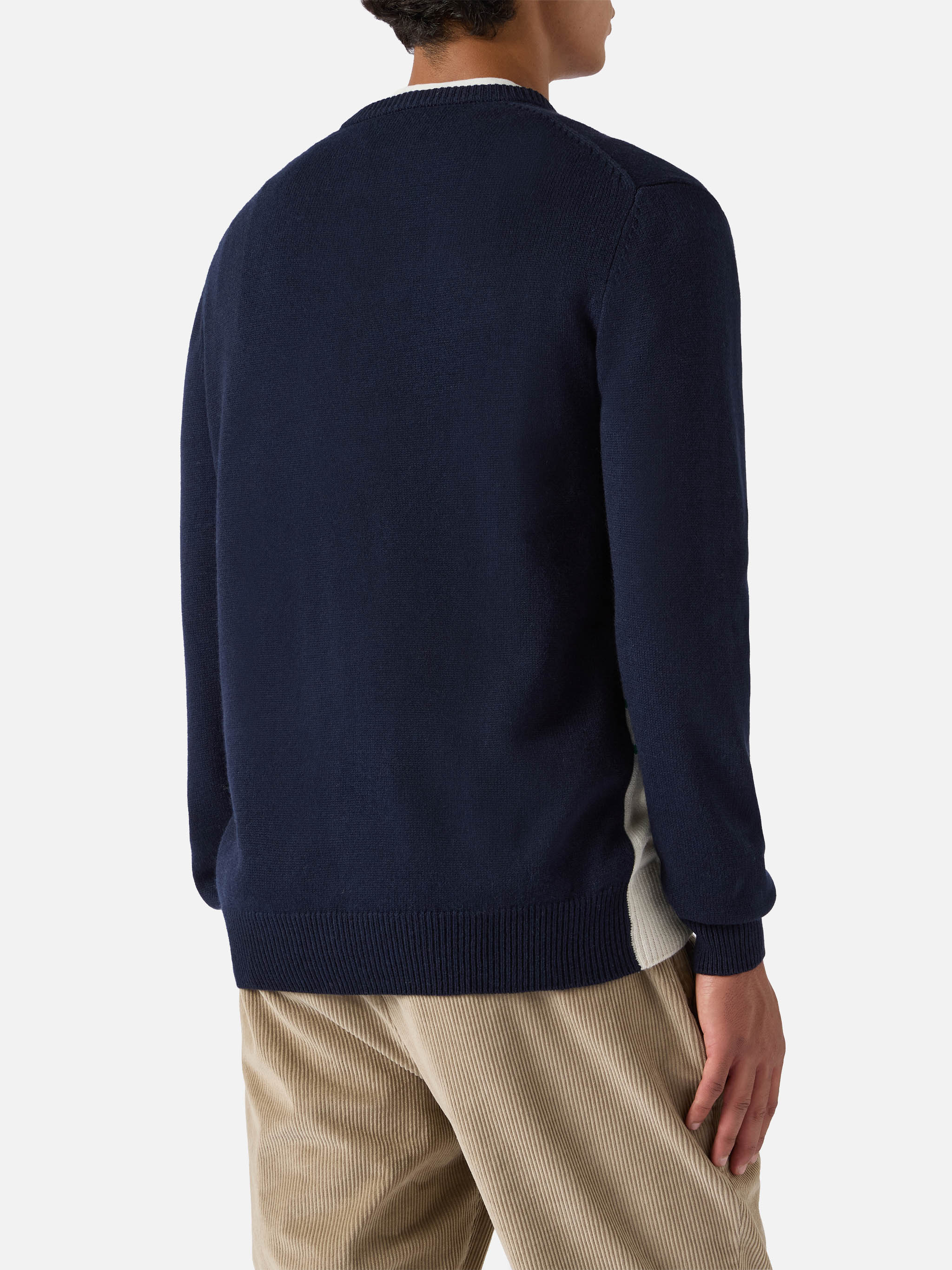 Heron crewneck in blue with Cortina postcard jacquard - Image 3