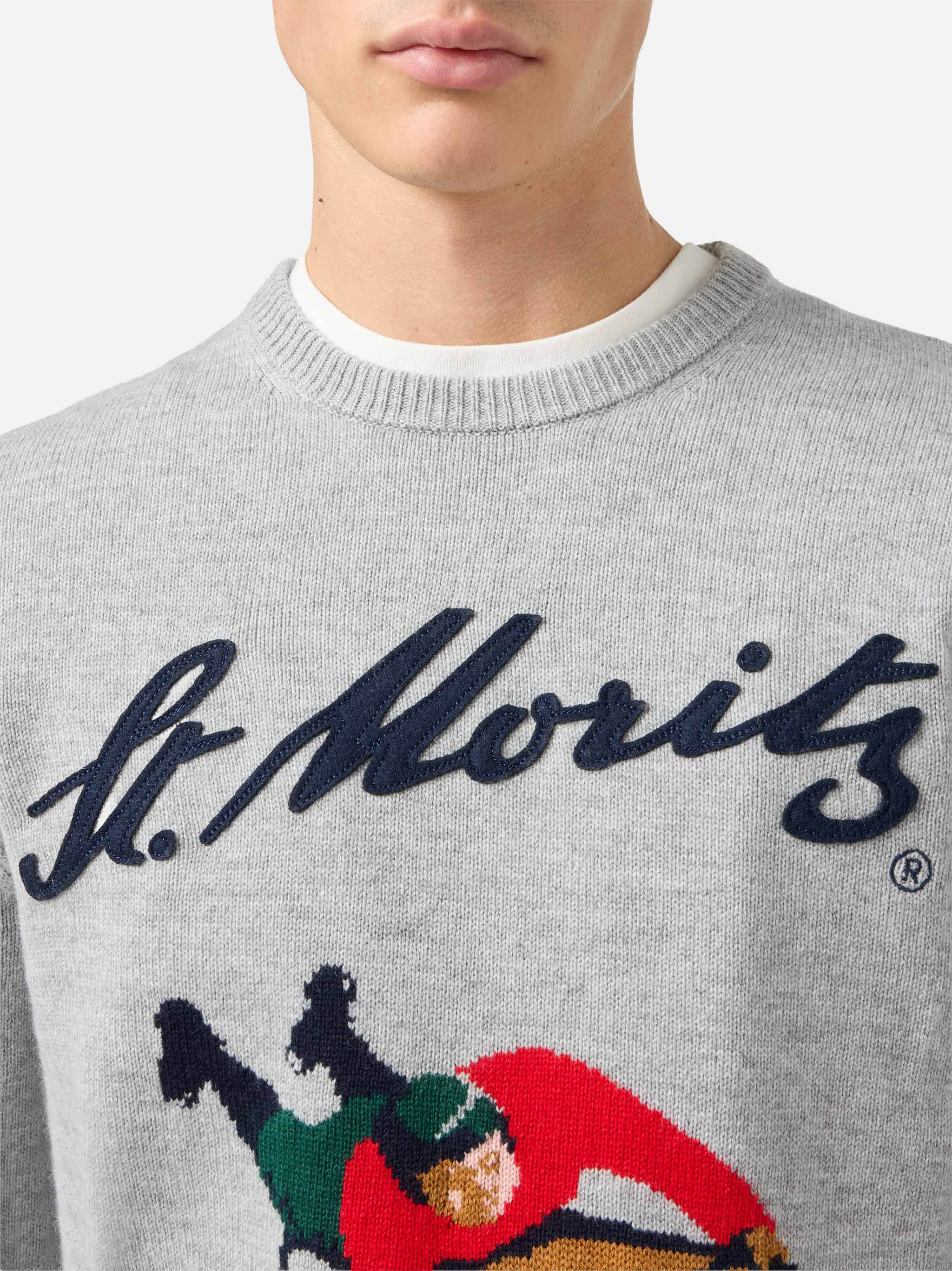 Heron crewneck in grey with St. Moritz jacquard and patch | ST. MORITZ TOP OF THE WORLD SPECIAL EDITION - Image 3