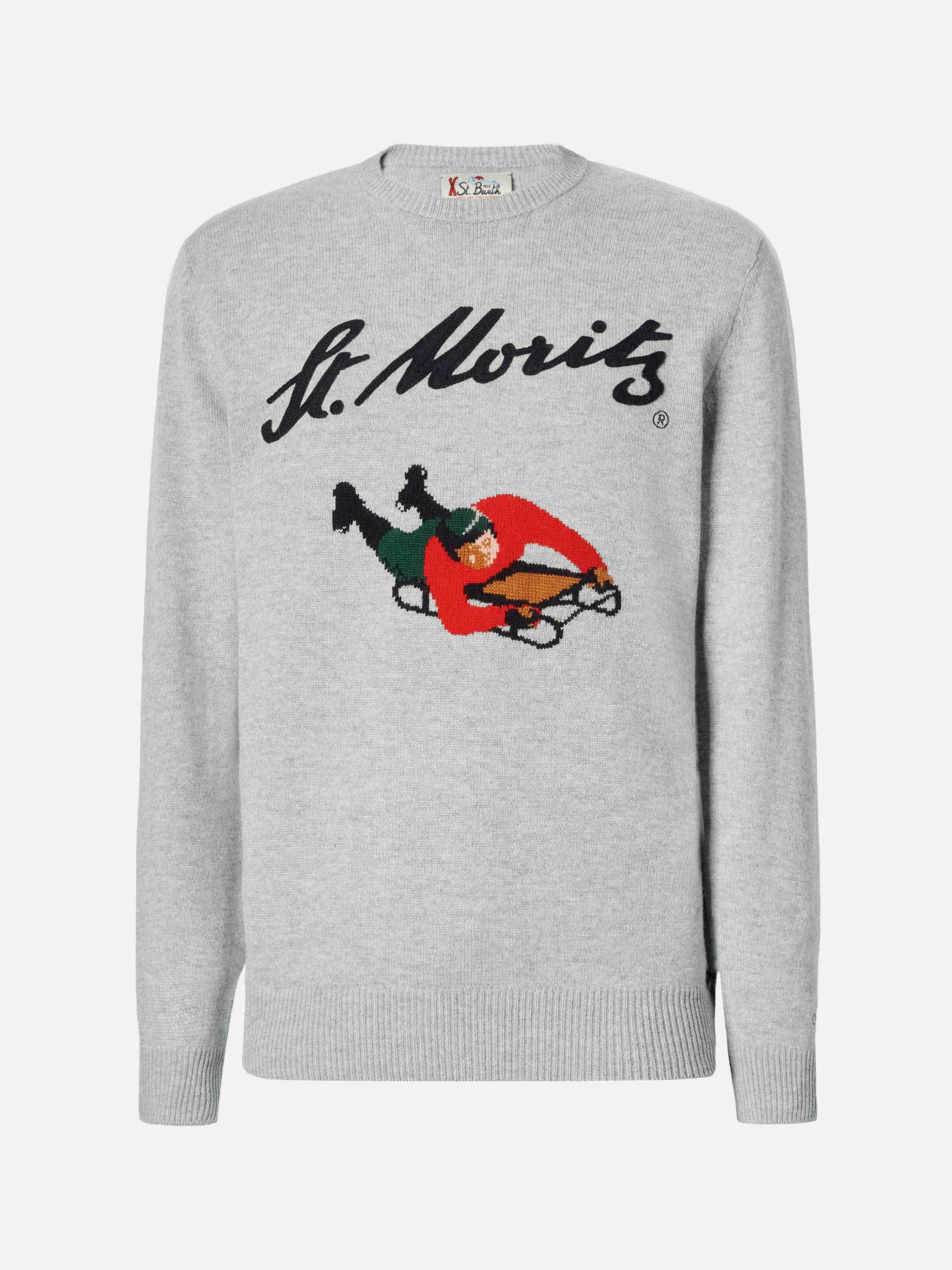 Heron crewneck in grey with St. Moritz jacquard and patch | ST. MORITZ TOP OF THE WORLD SPECIAL EDITION - Image 5