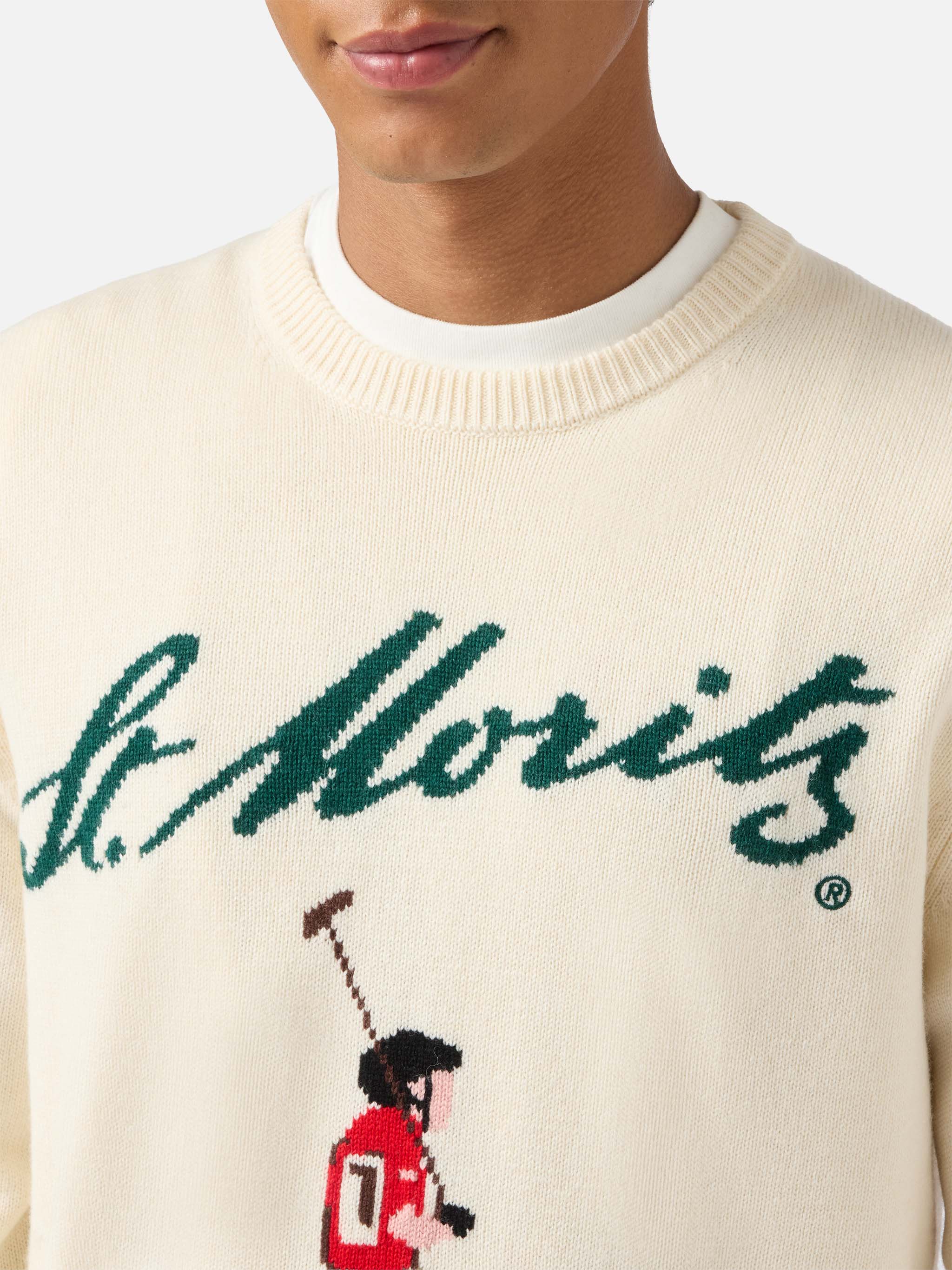 Heron crewneck in white with St. Moritz Polo jacquard - Image 2