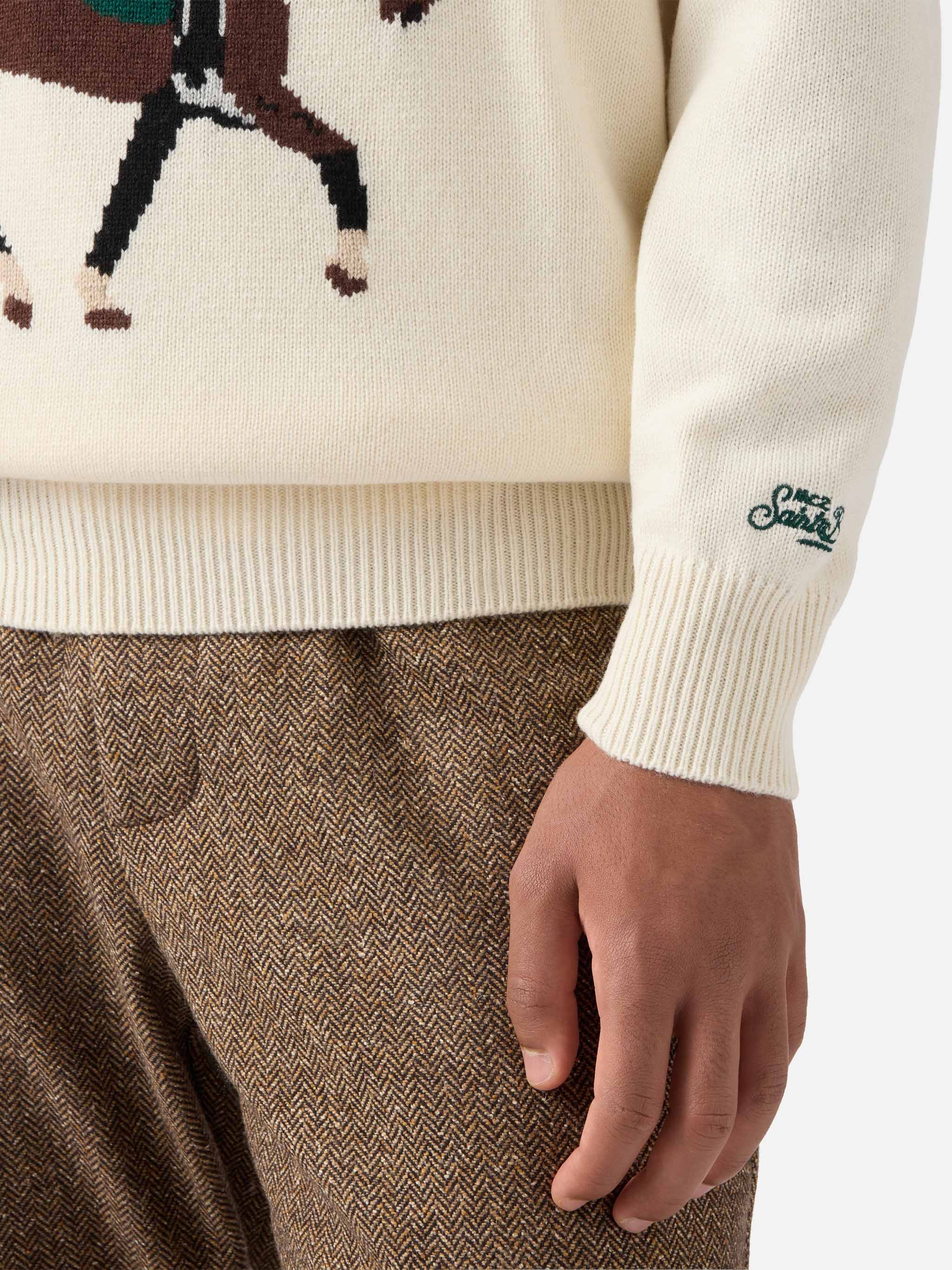 Heron crewneck in white with St. Moritz Polo jacquard - Image 4
