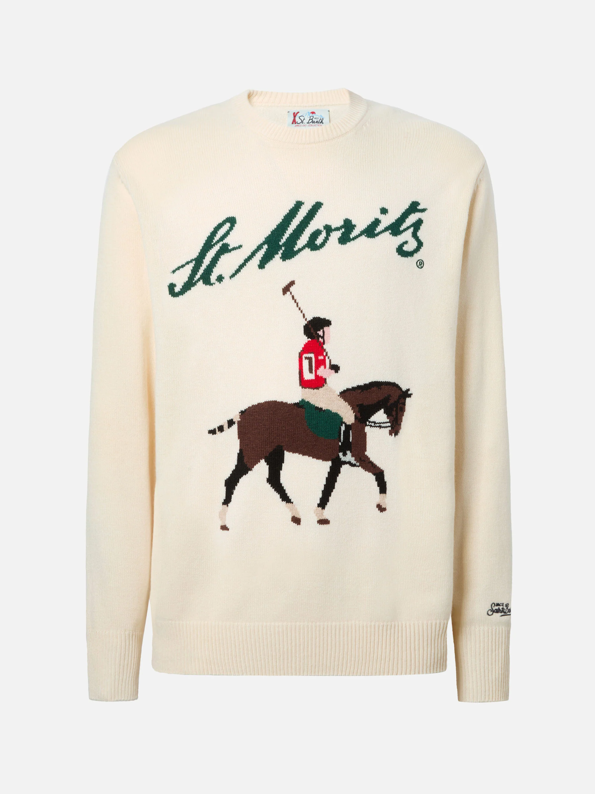 Heron crewneck in white with St. Moritz Polo jacquard - Image 5