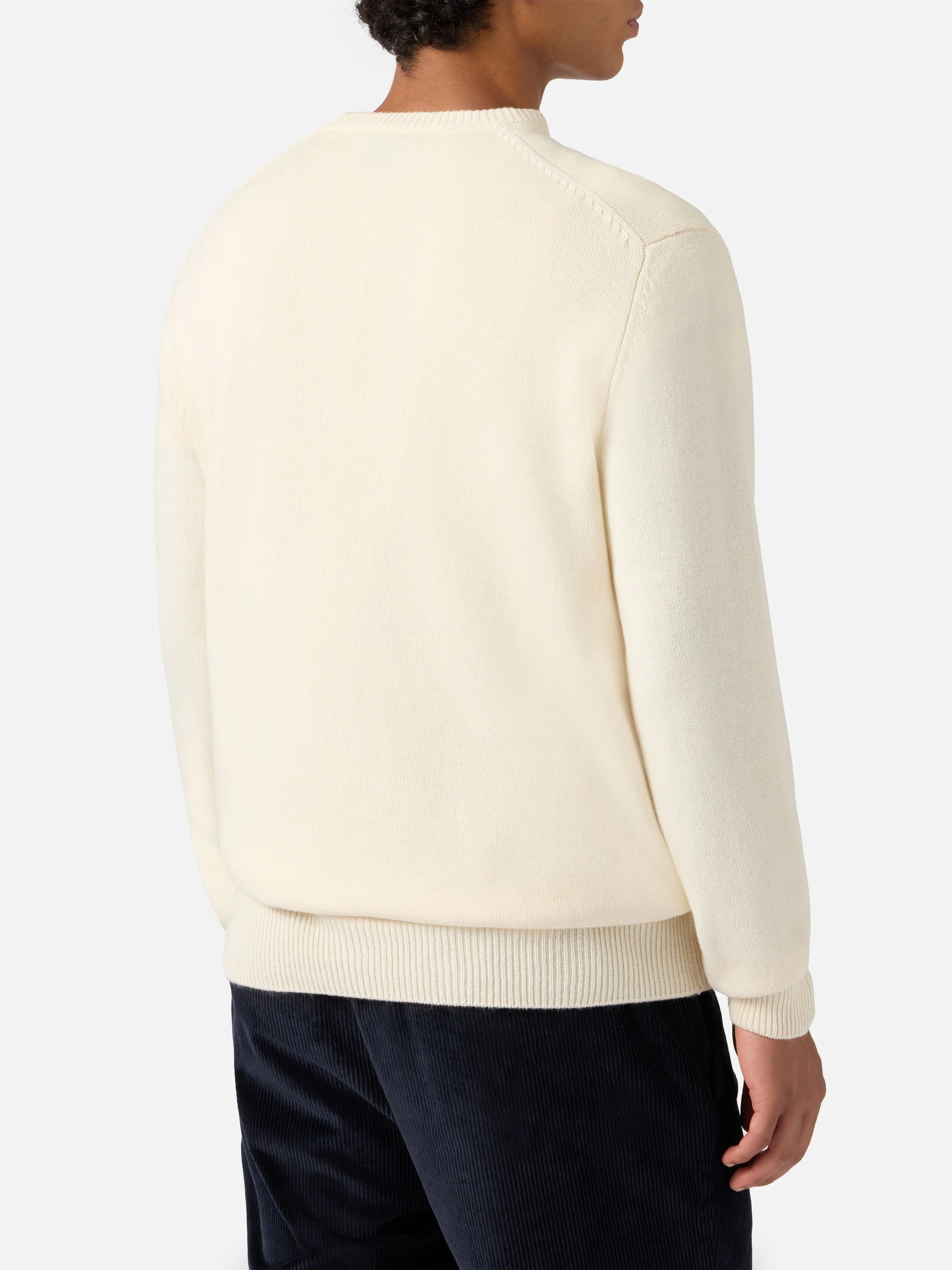 Heron crewneck in white with St. Moritz Ski postcard jacquard - Image 3