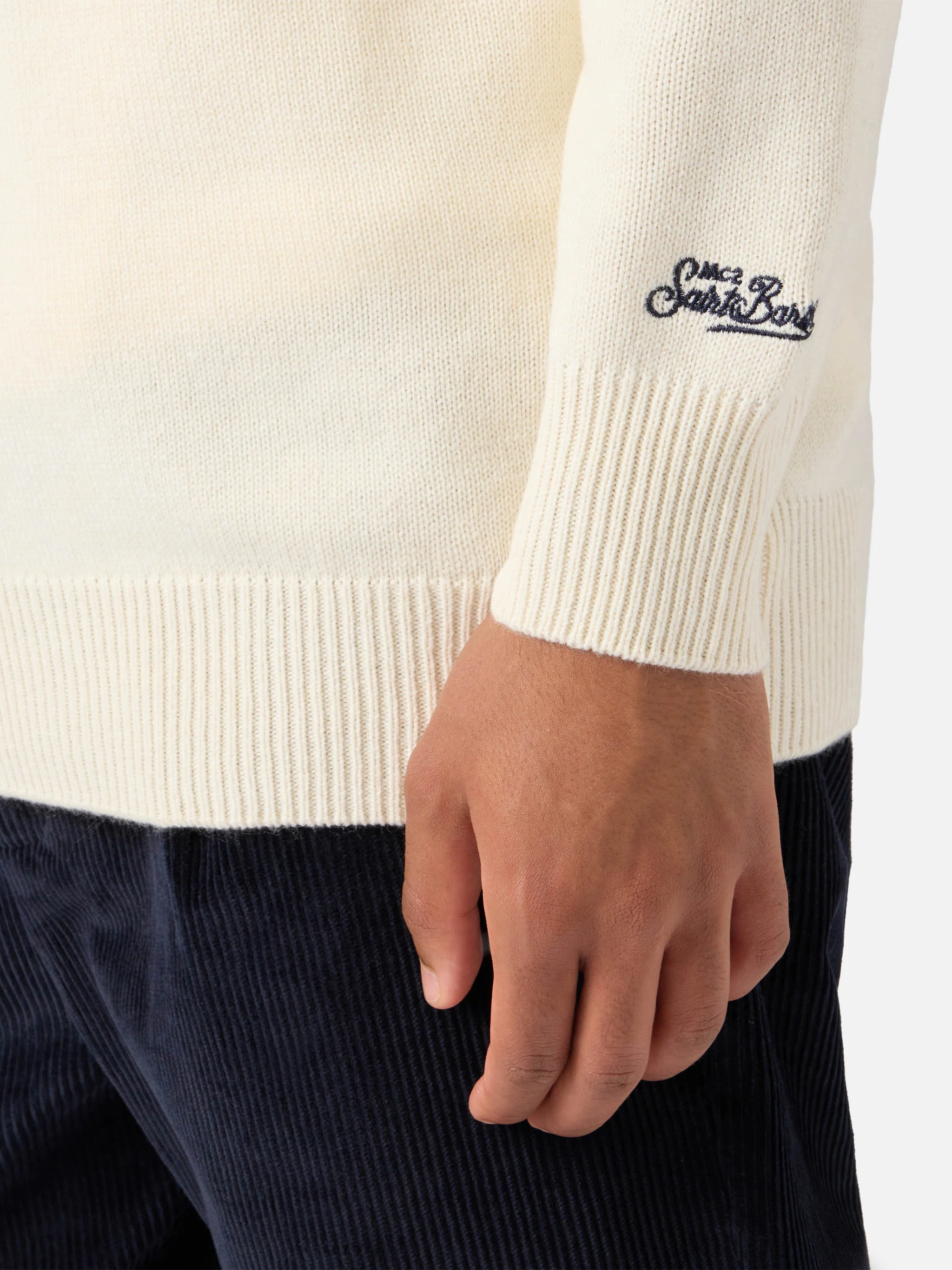 Heron crewneck in white with St. Moritz Ski postcard jacquard - Image 4