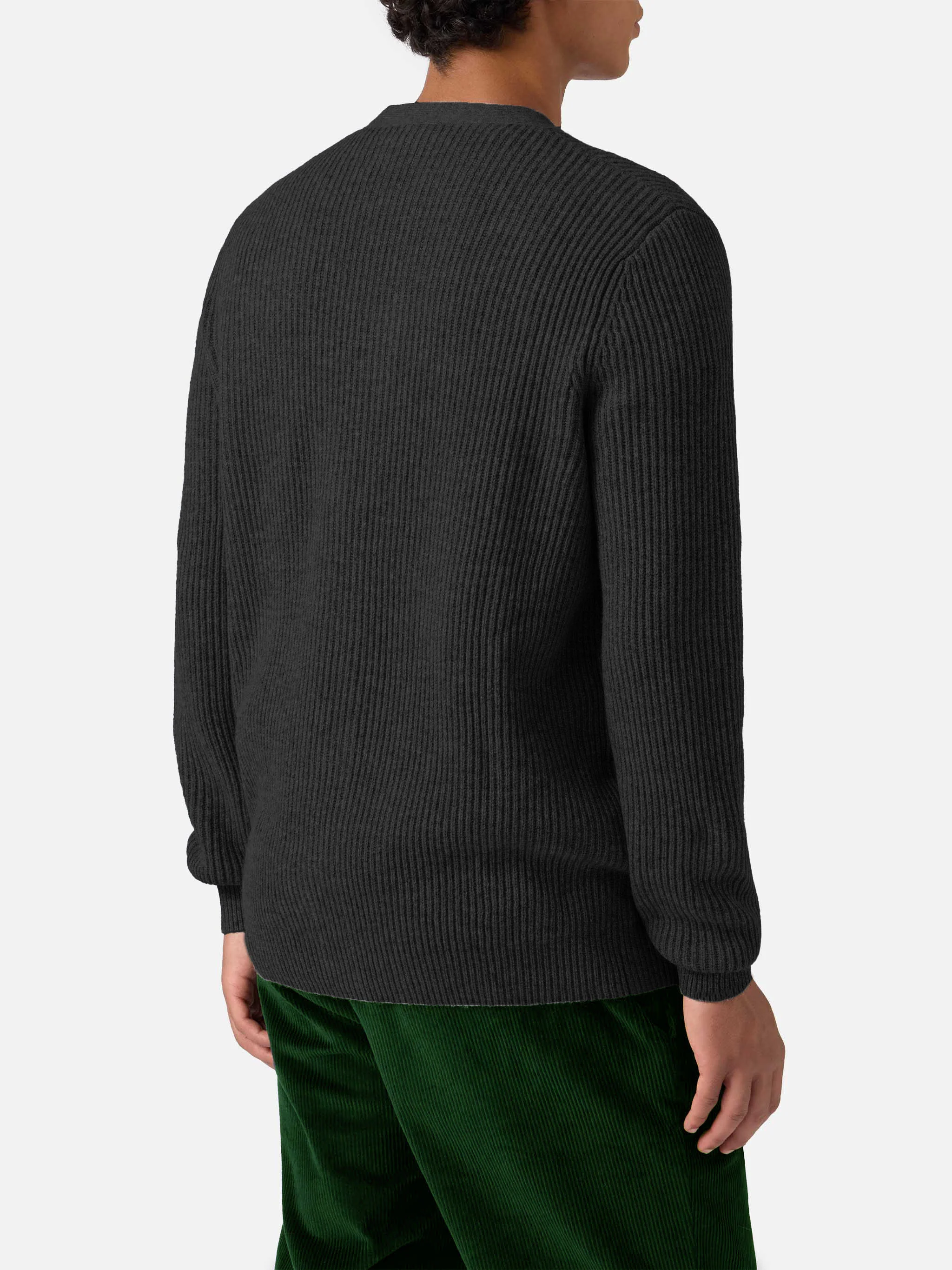 Herrison cardigan in 100% black WOOL with English rib knit - Image 2