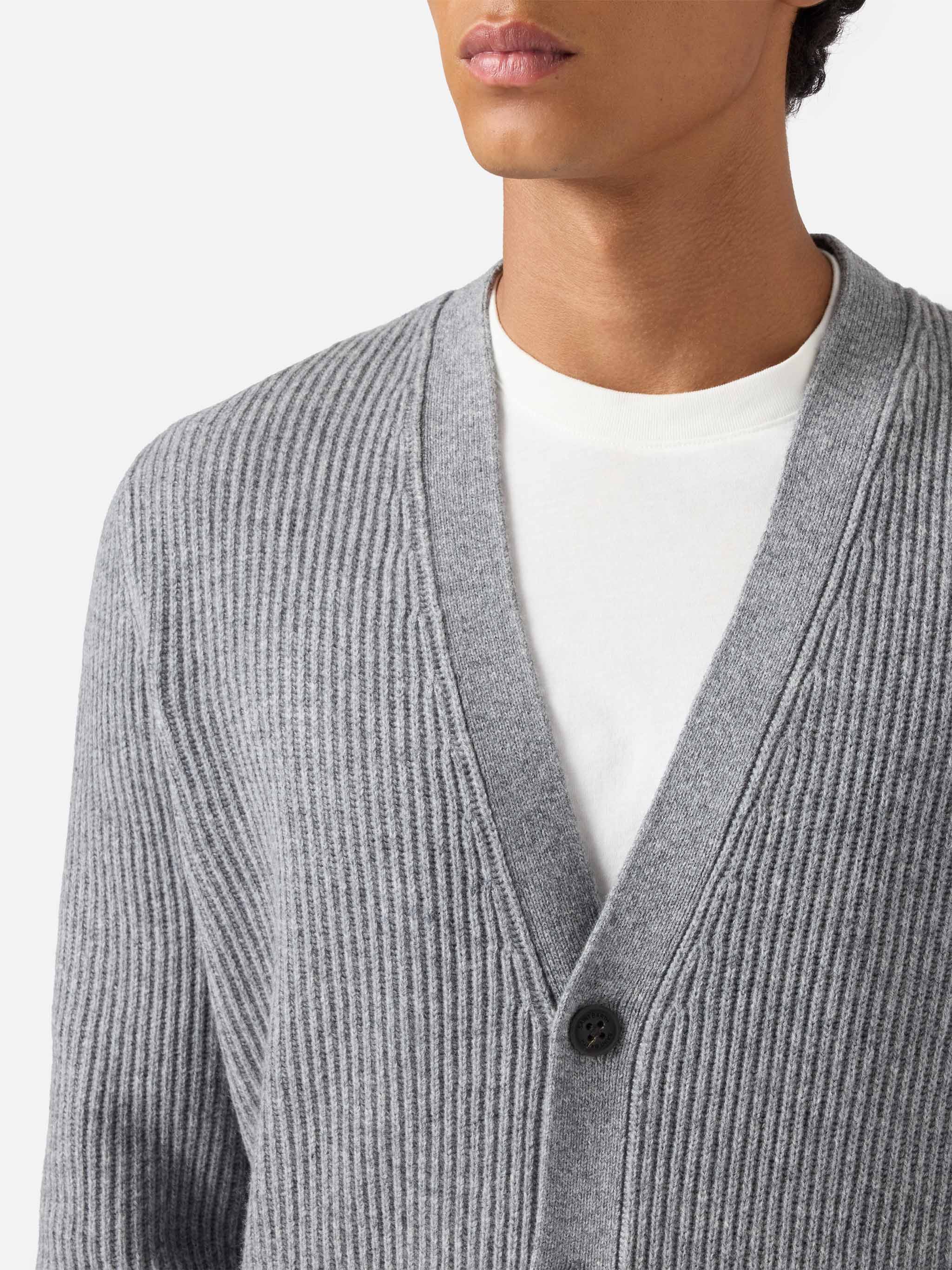 Herrison pure-wool cardigan in grey melange with English rib knit - Image 2