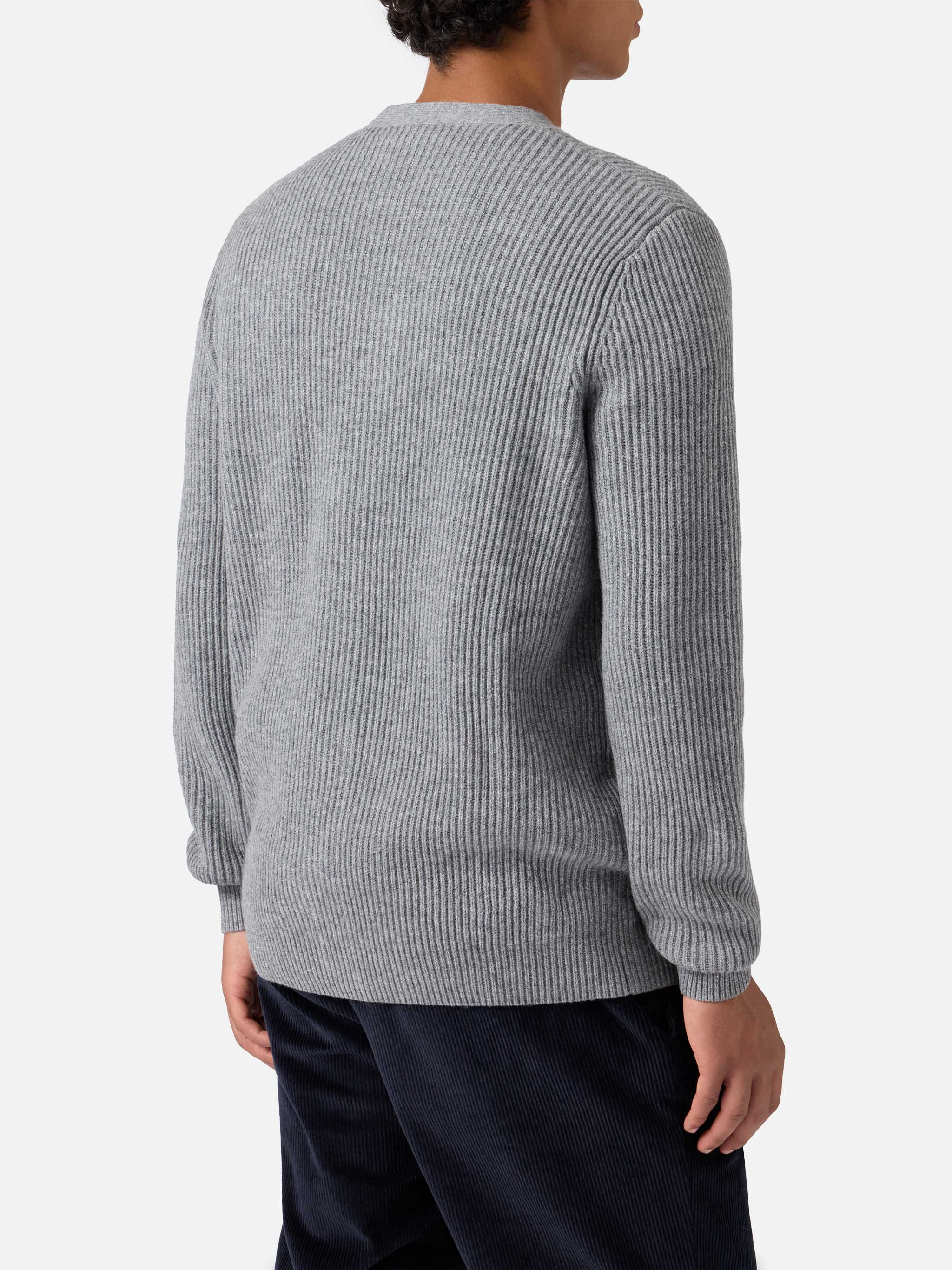 Herrison pure-wool cardigan in grey melange with English rib knit - Image 3