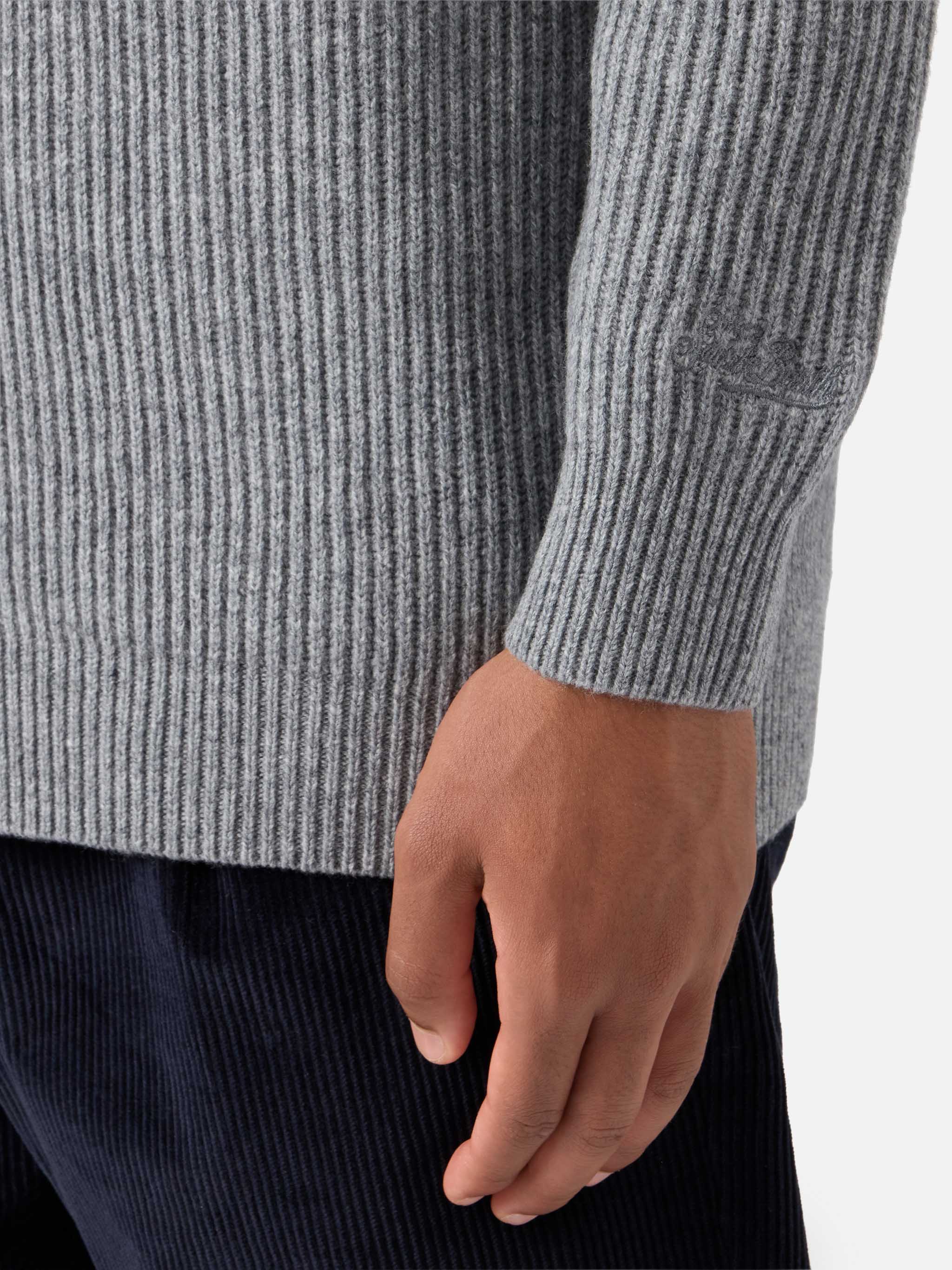 Herrison pure-wool cardigan in grey melange with English rib knit - Image 4