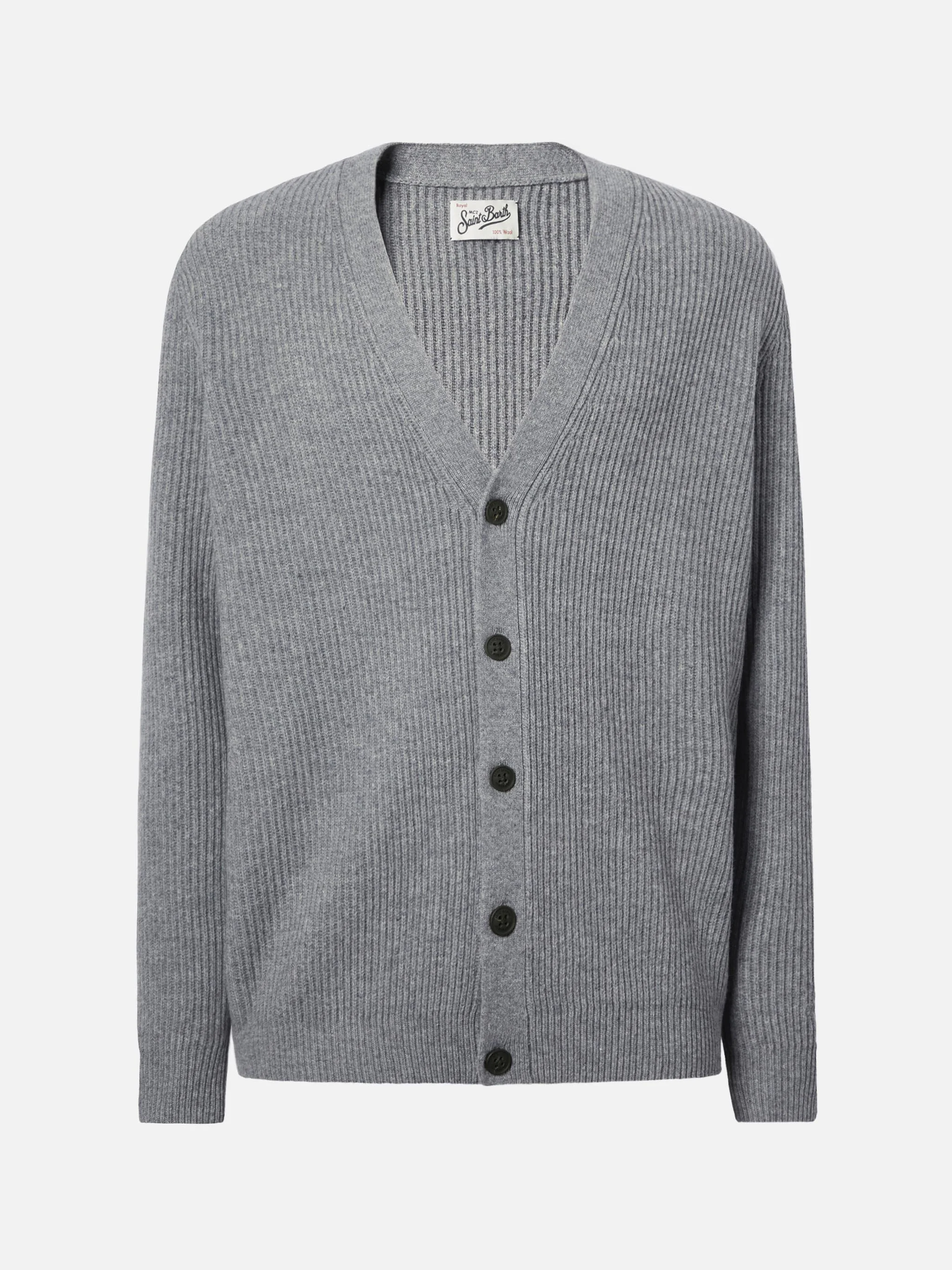 Herrison pure-wool cardigan in grey melange with English rib knit - Image 5