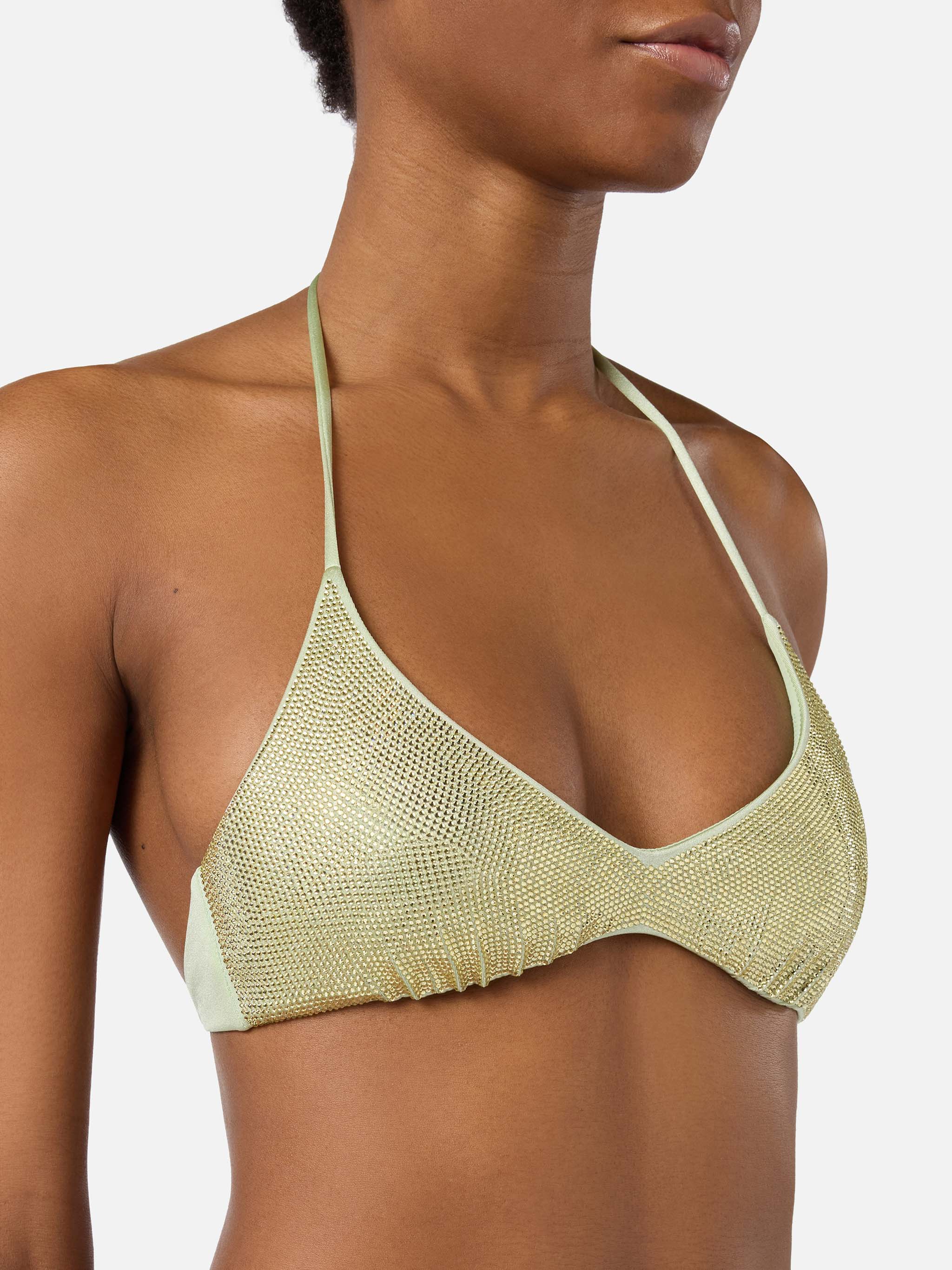 Hespera bralette bikini top in aqua green with applied rhinestones - Image 2