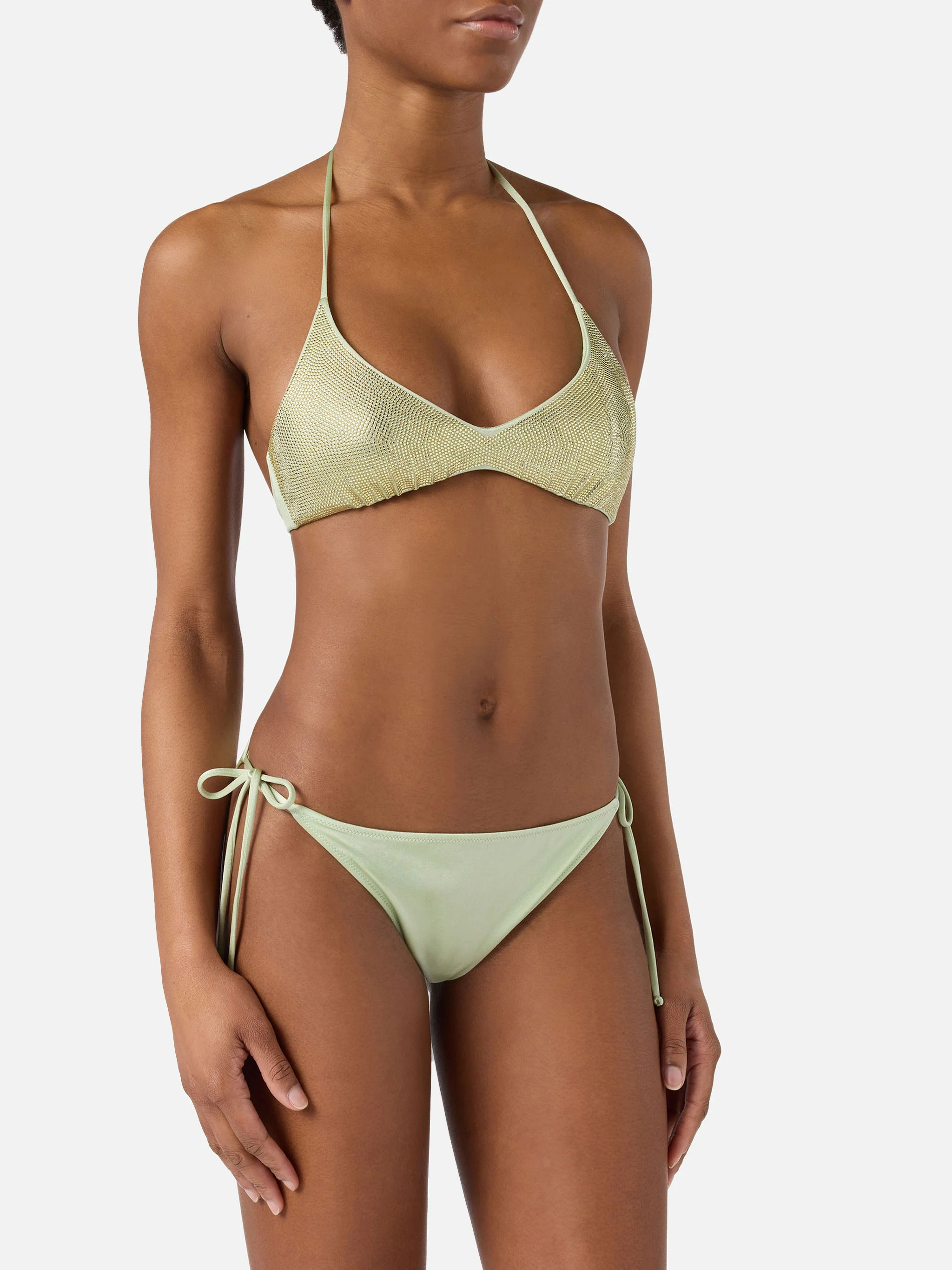 Hespera Virgo mint green glossy finish bikini with rhinestones - Image 2