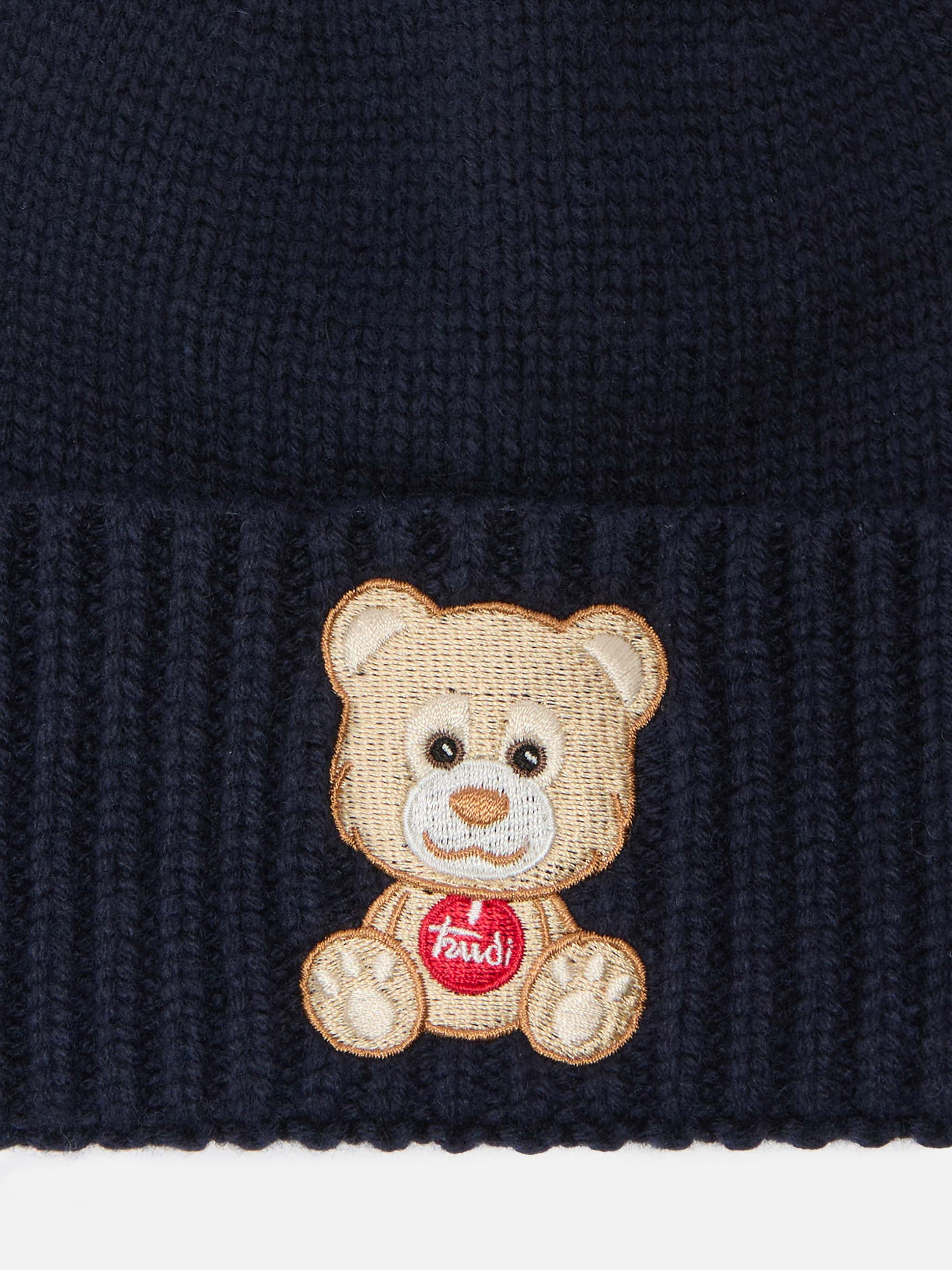 Holden cashmere-blend beanie in blue with Trudi bear embroidery | TRUDI SPECIAL EDITION - Image 2