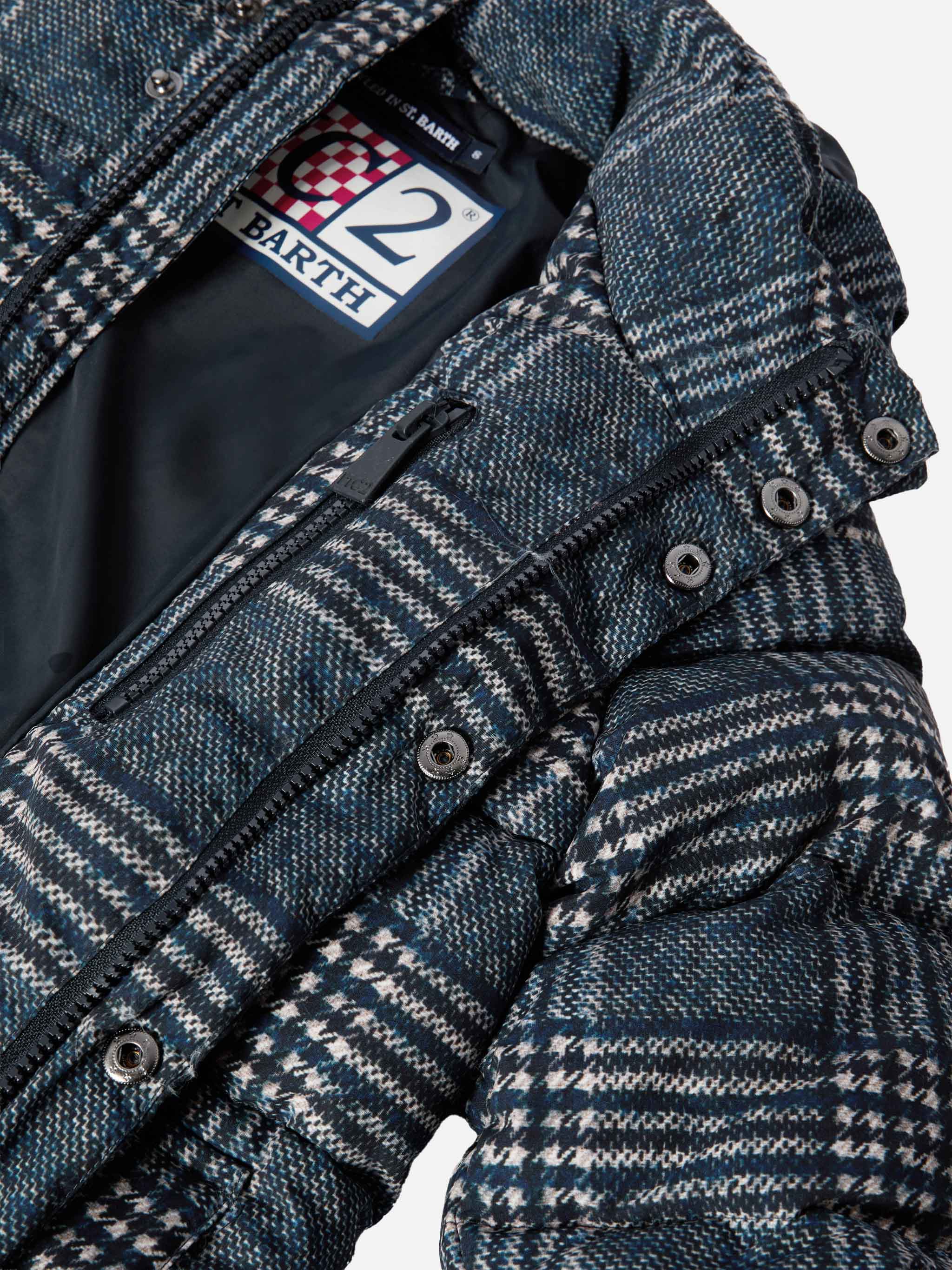 Hooded down padded jacket Young with Prince of Wales print - Image 4