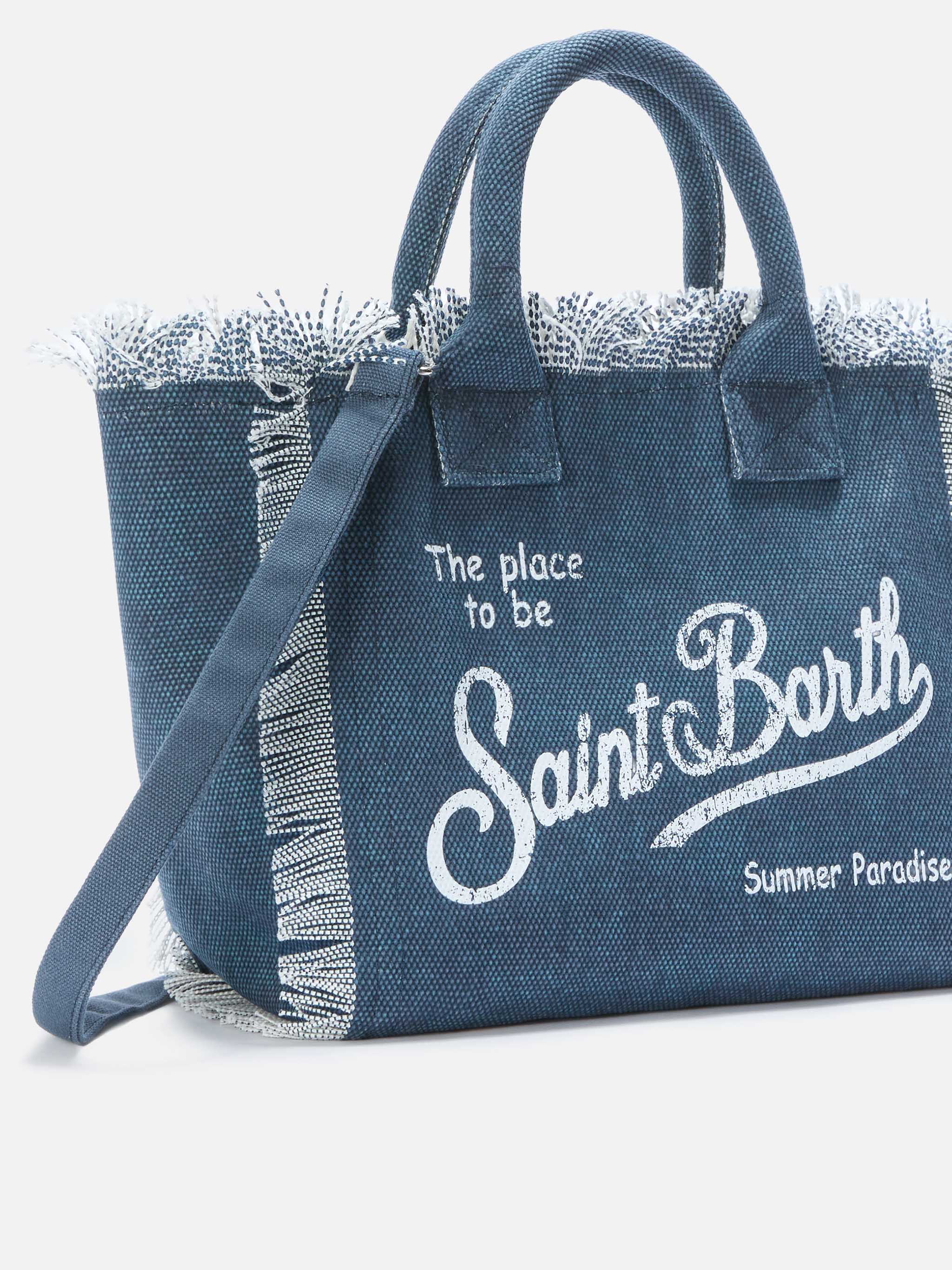 Indigo blue canvas Colette bag with fringes - Image 3