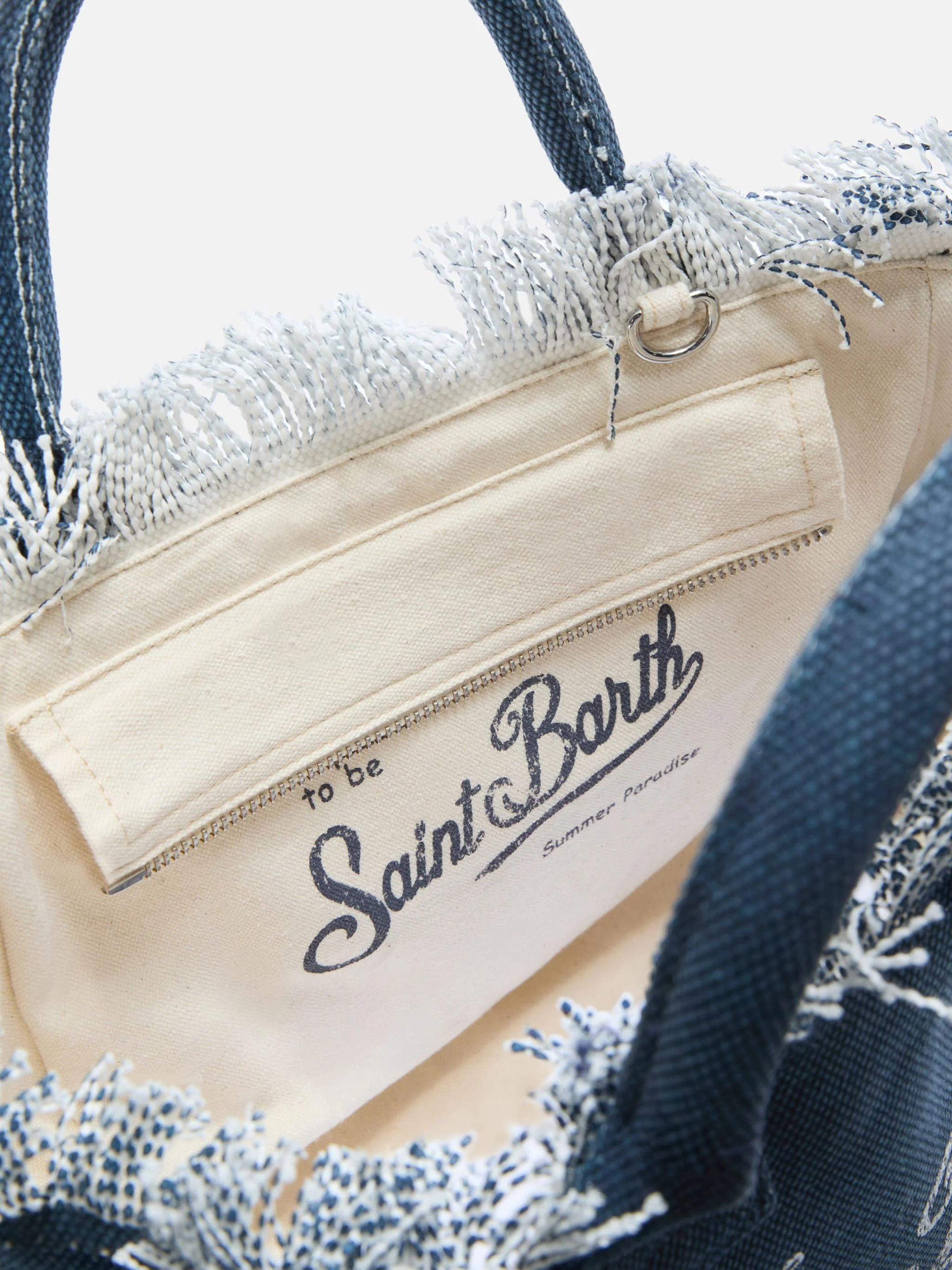 Indigo blue canvas Colette bag with fringes - Image 4