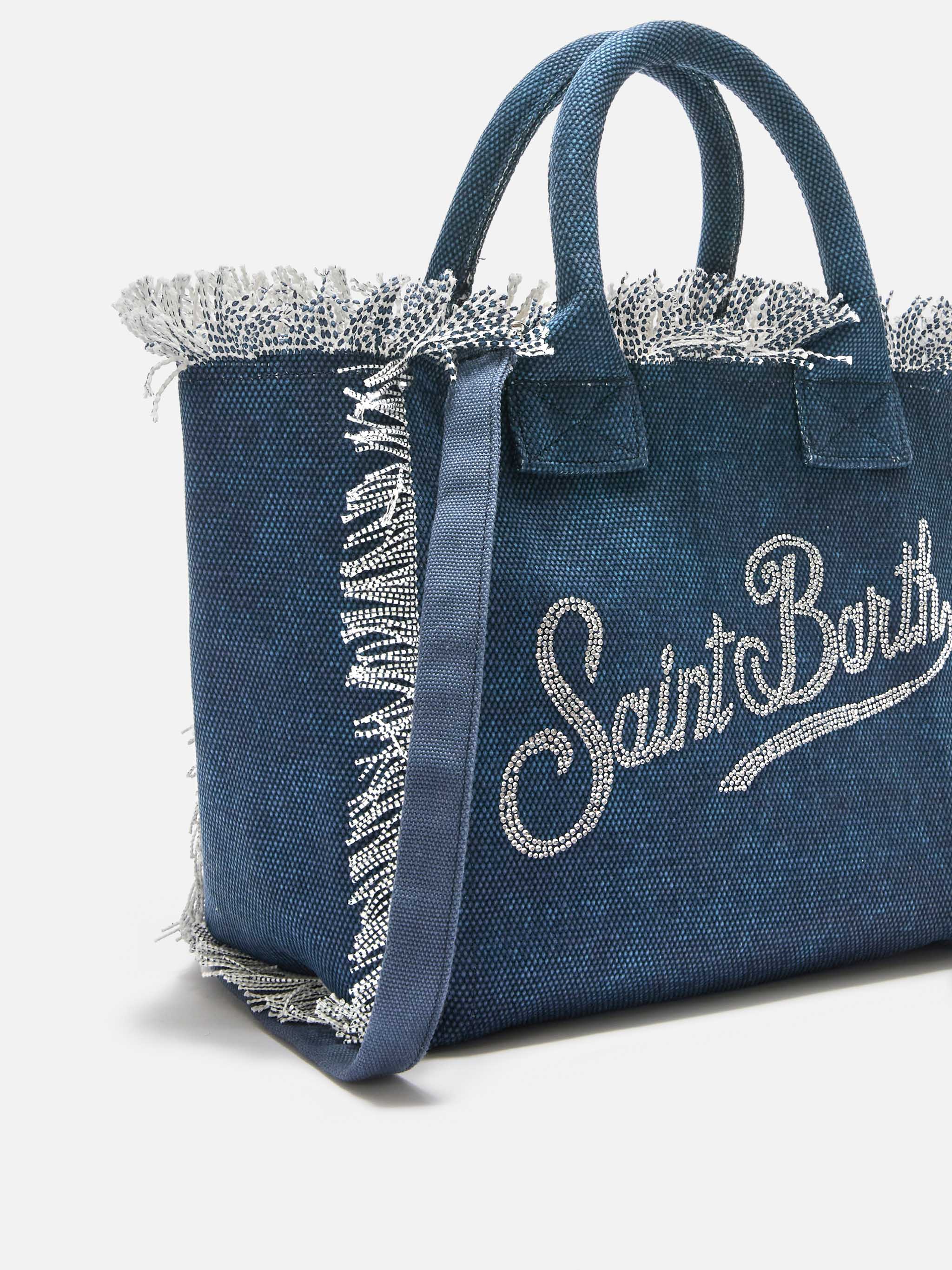 Indigo blue Colette canvas bag with rhinestone logo - Image 3