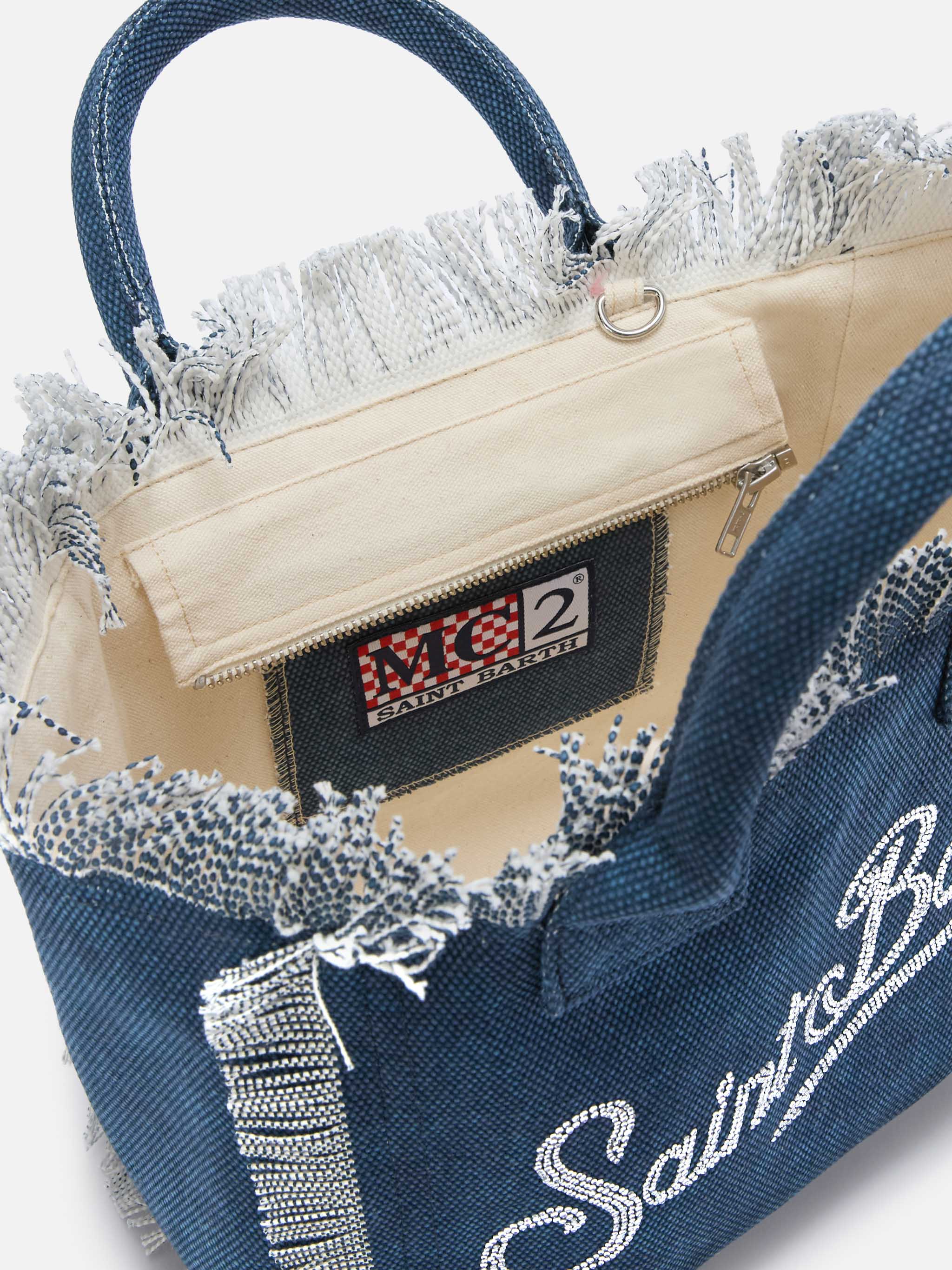 Indigo blue Colette canvas bag with rhinestone logo - Image 4