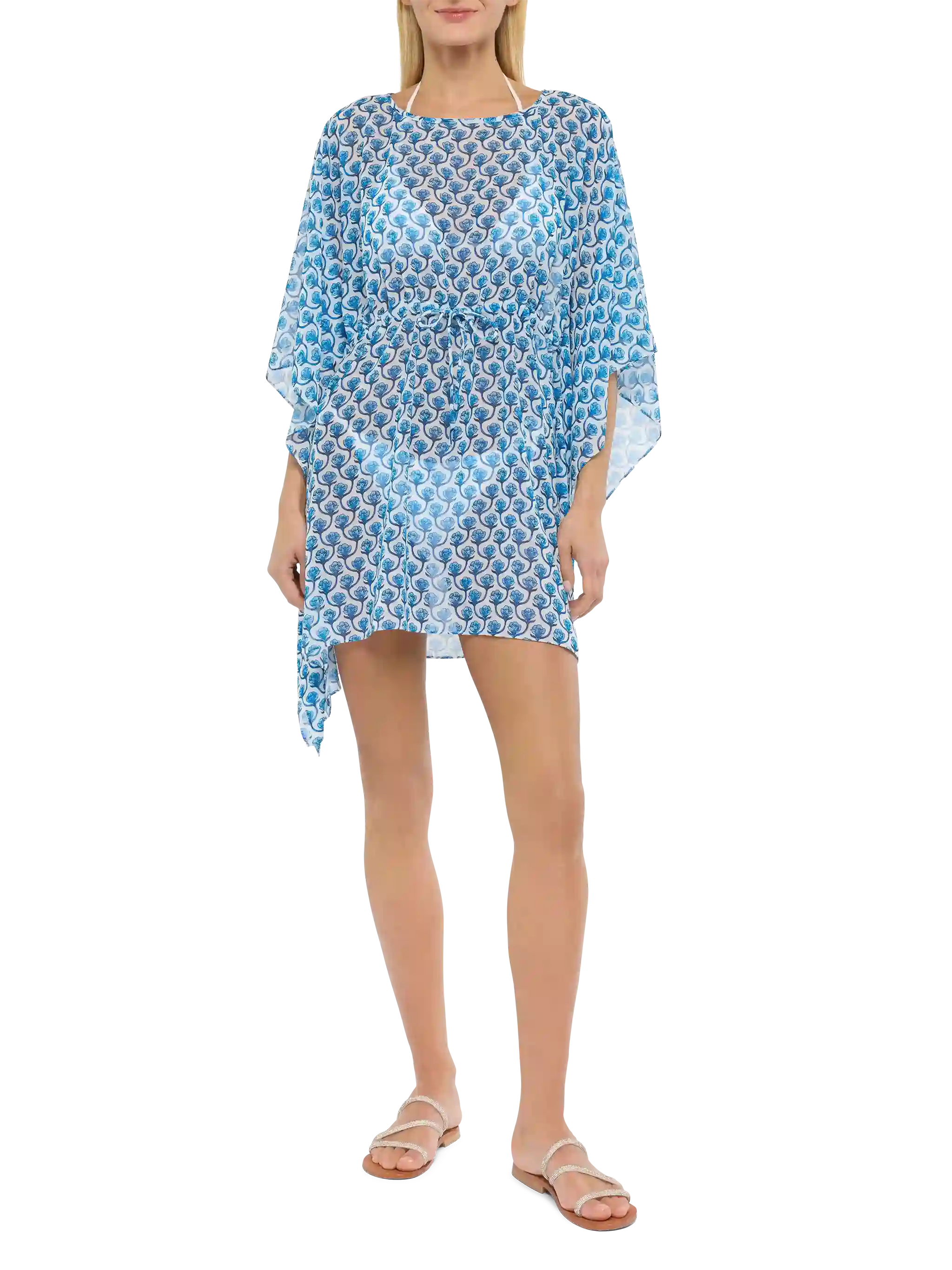 Iria cotton silk kaftan with floral print