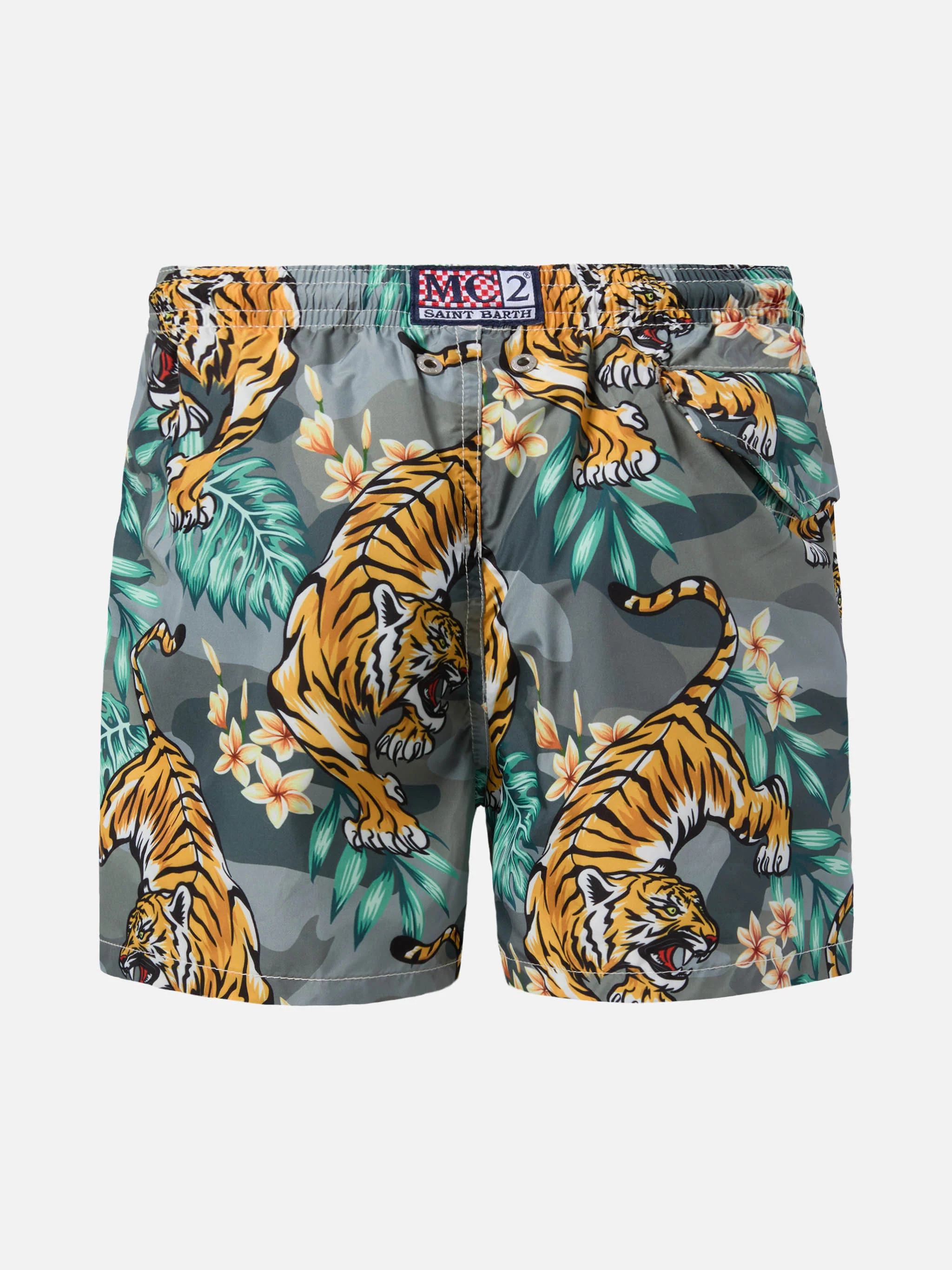 Jean Lighting lightweight fabric swim shorts with tropical tiger print - Image 2