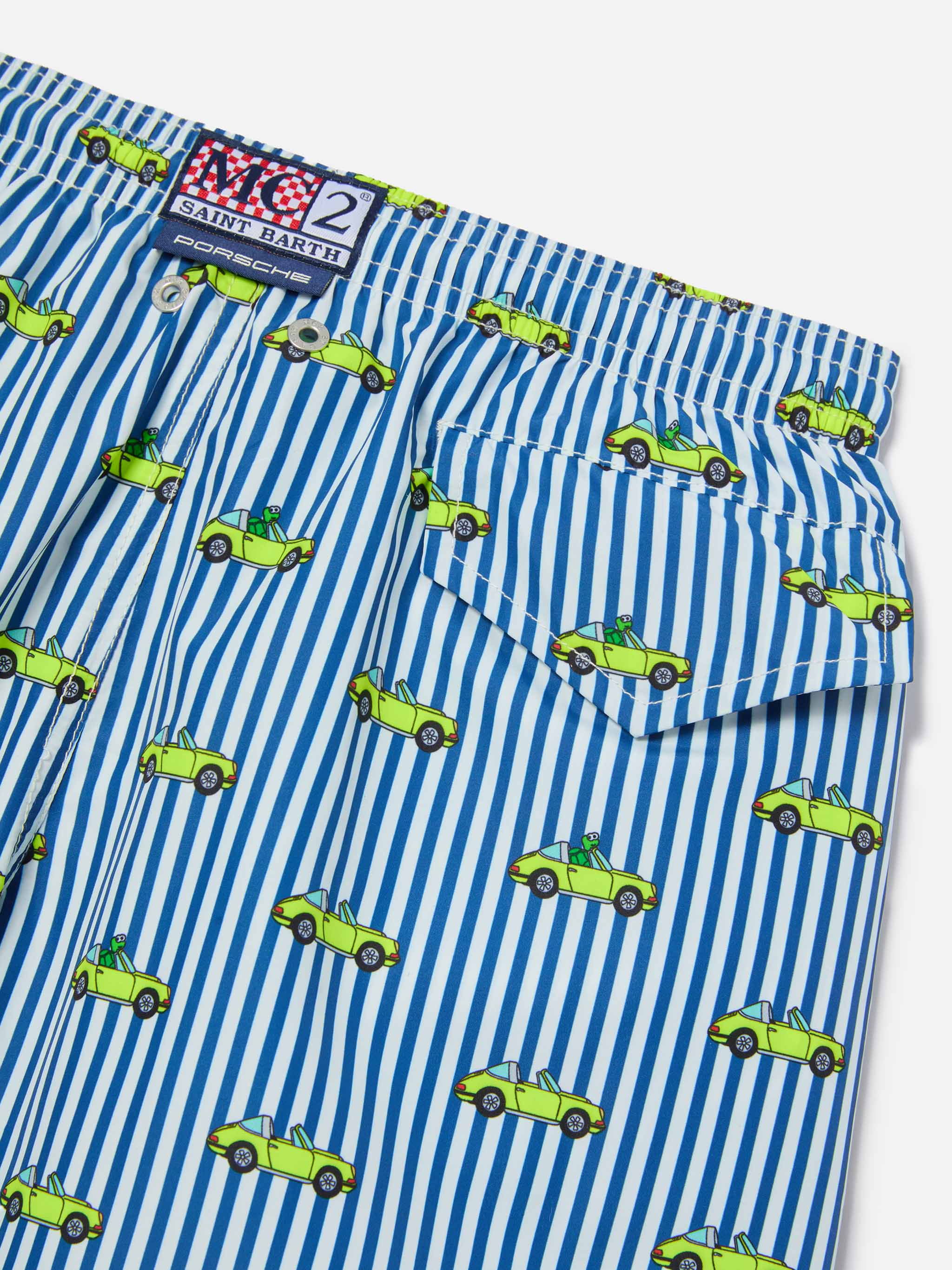 Jean Lighting swim shorts with Porsche print on stripes | Special Edition - Image 3