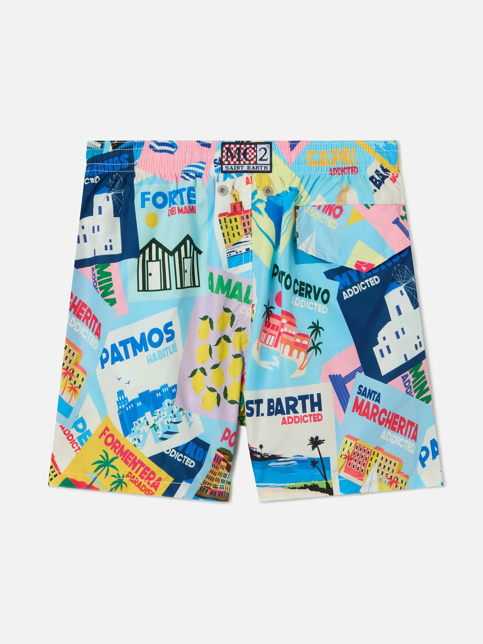 Jean Lighting swim shorts with Postcards all-over print - Image 2