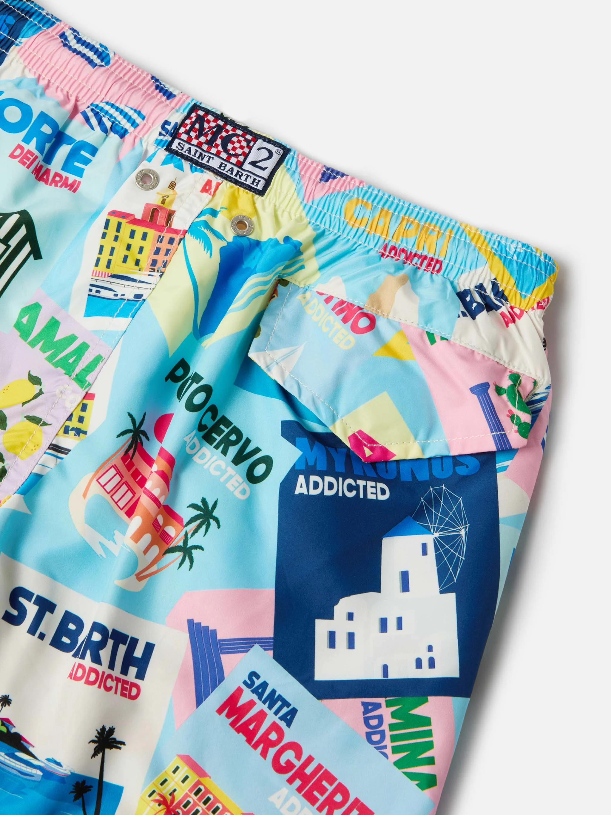 Jean Lighting swim shorts with Postcards all-over print - Image 3