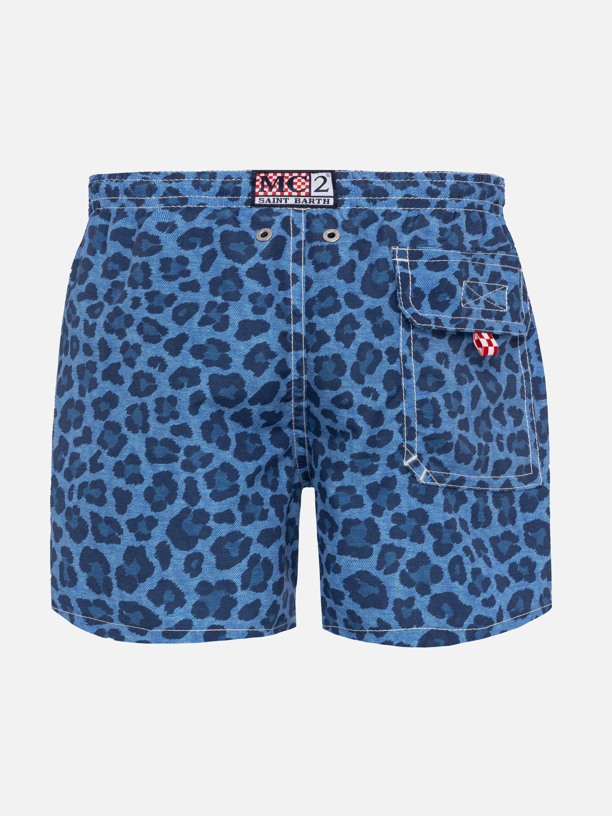 Jean mid-length swim shorts with animalier print - Image 2