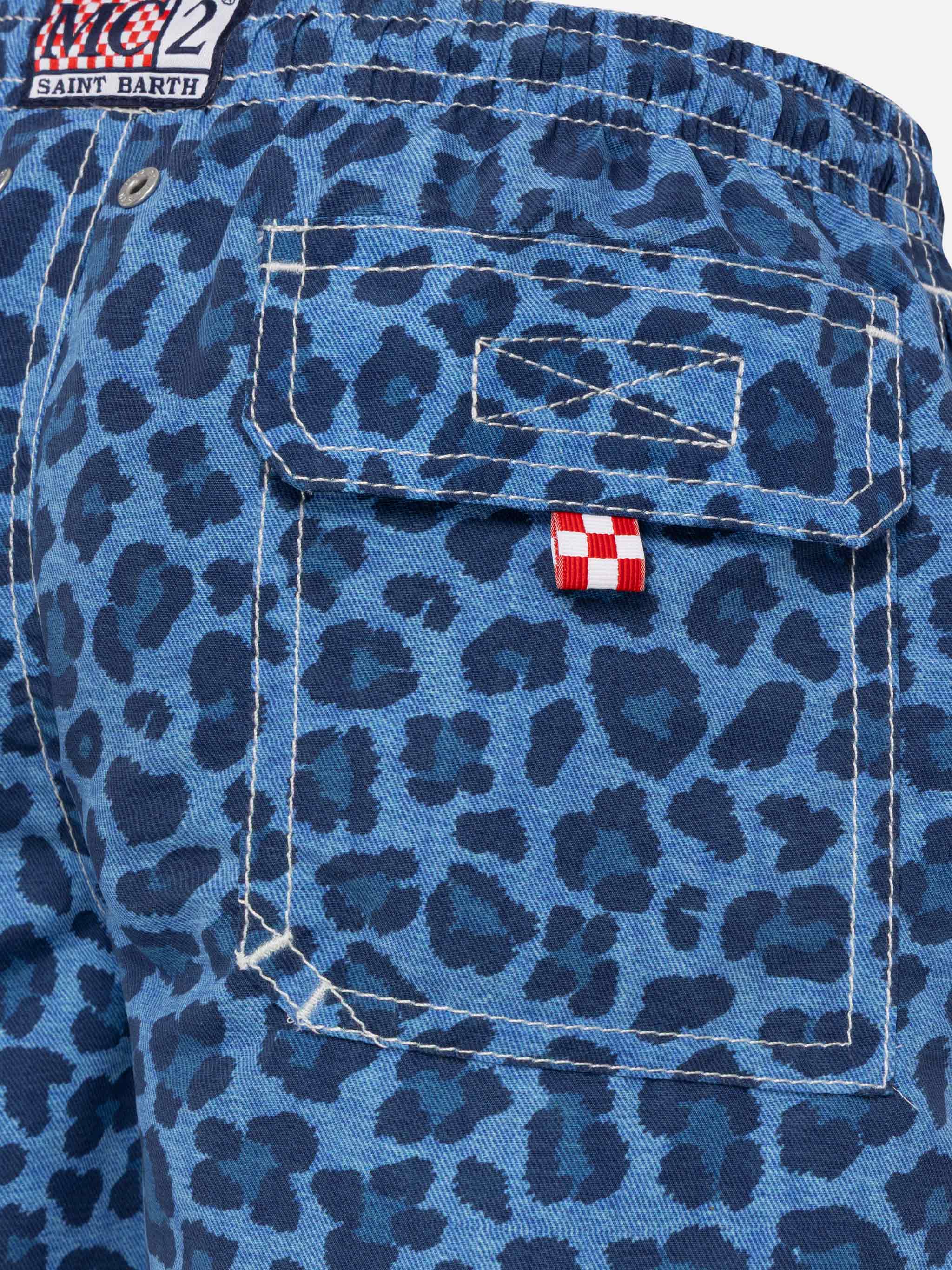 Jean mid-length swim shorts with animalier print - Image 3