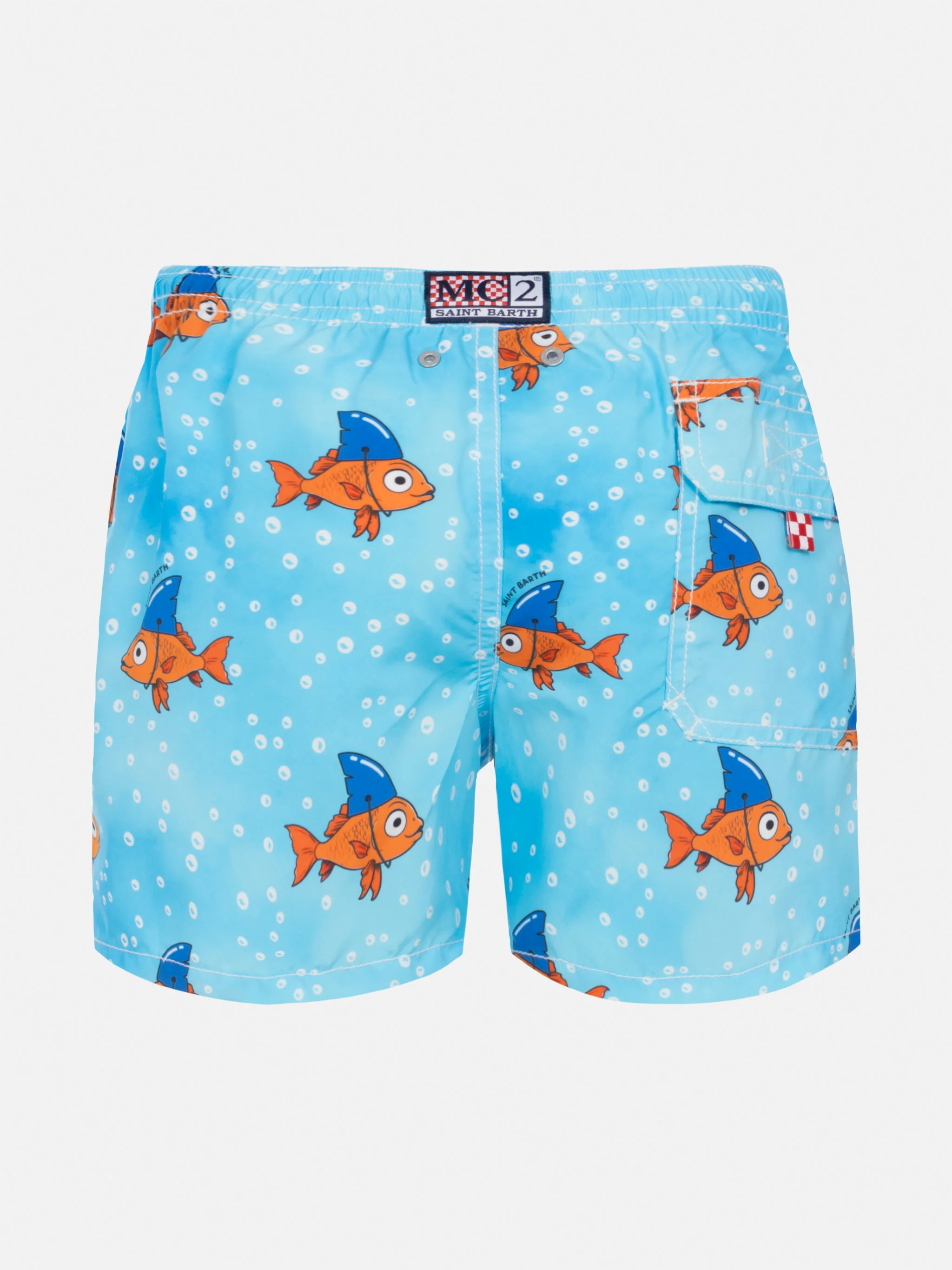 Jean mid-length swim shorts with fake shark print - Image 2