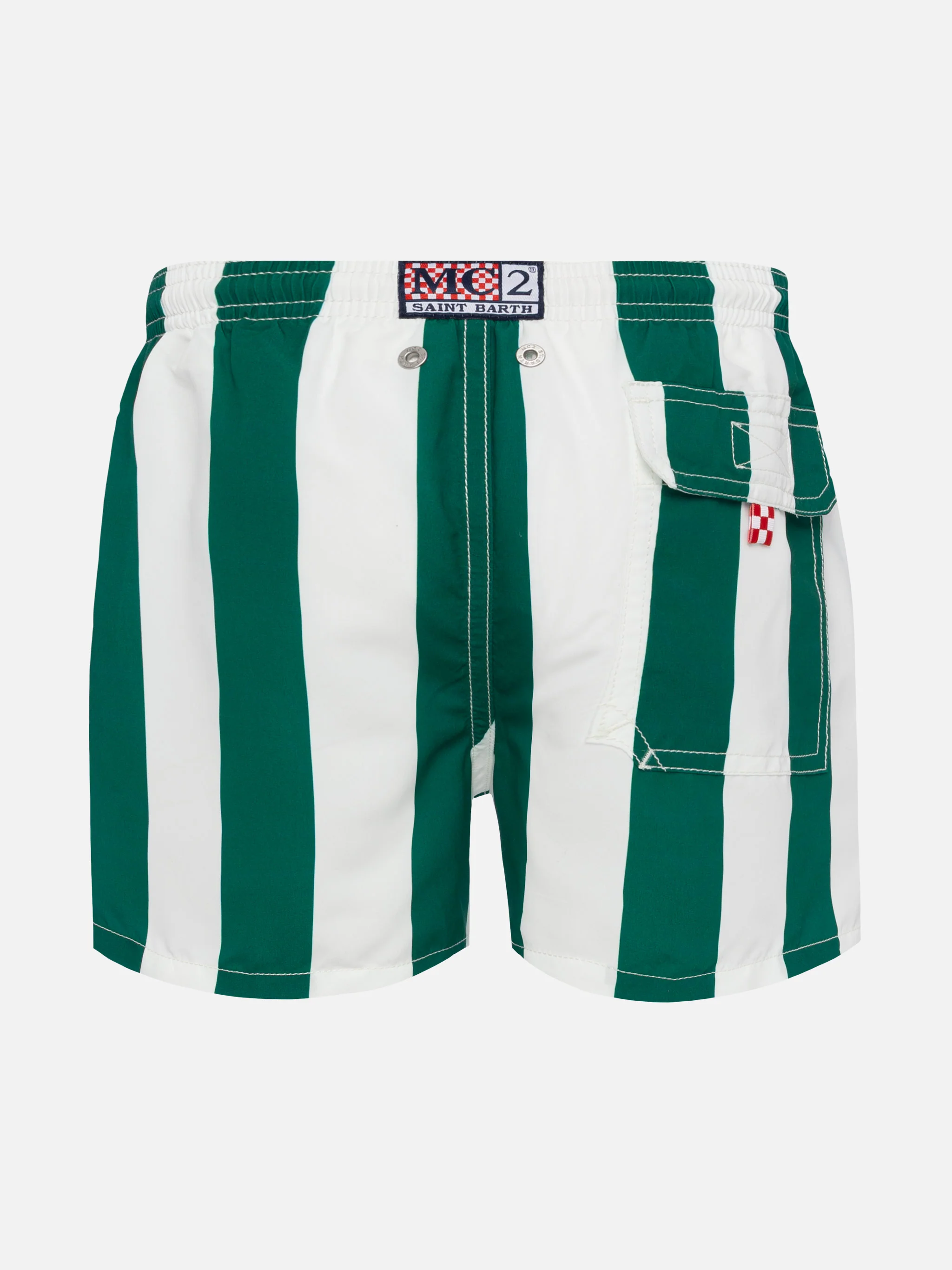 Jean mid-length swim shorts with striped print - Image 2