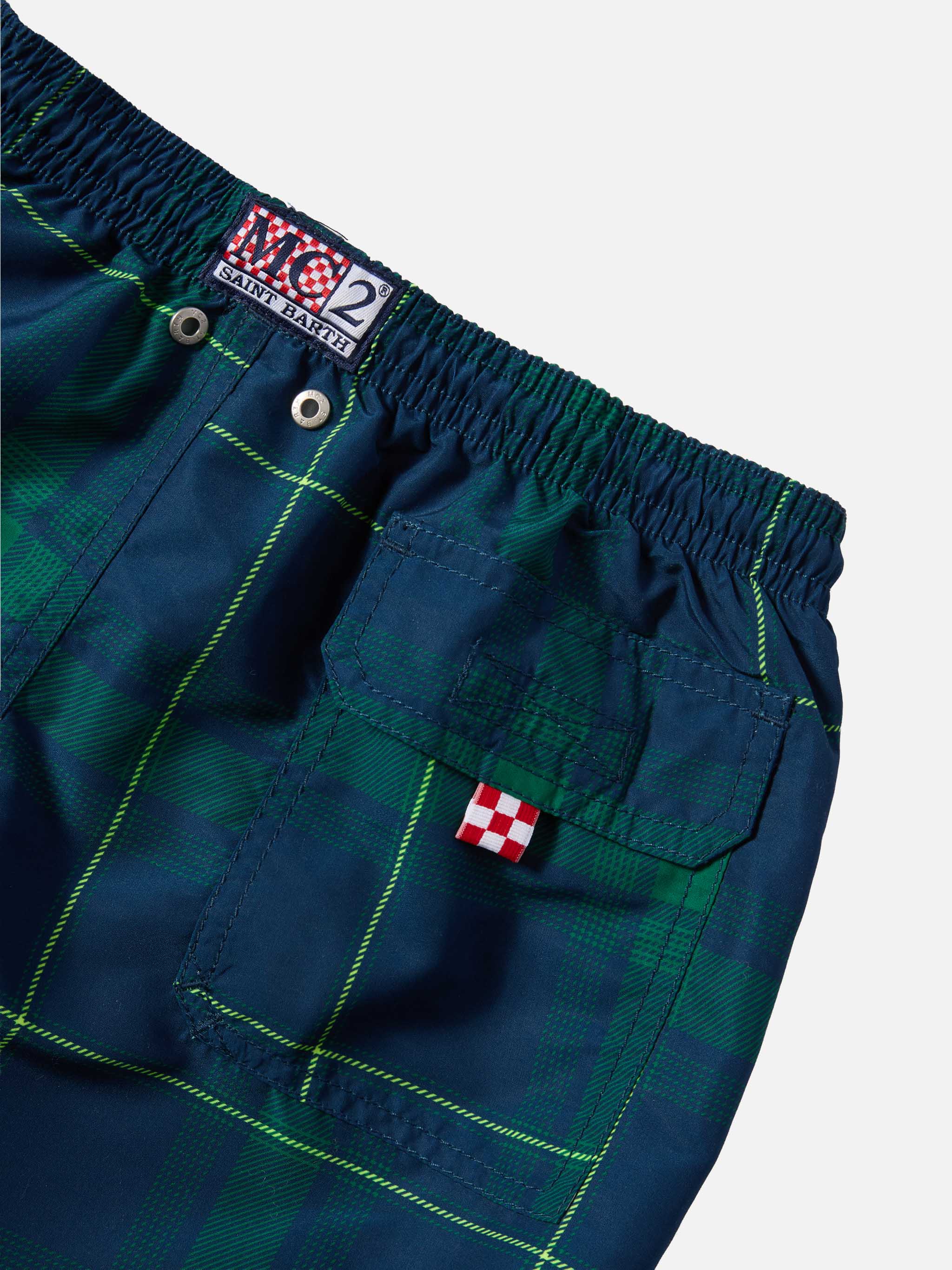 Jean mid-length swim shorts with tartan print - Image 3