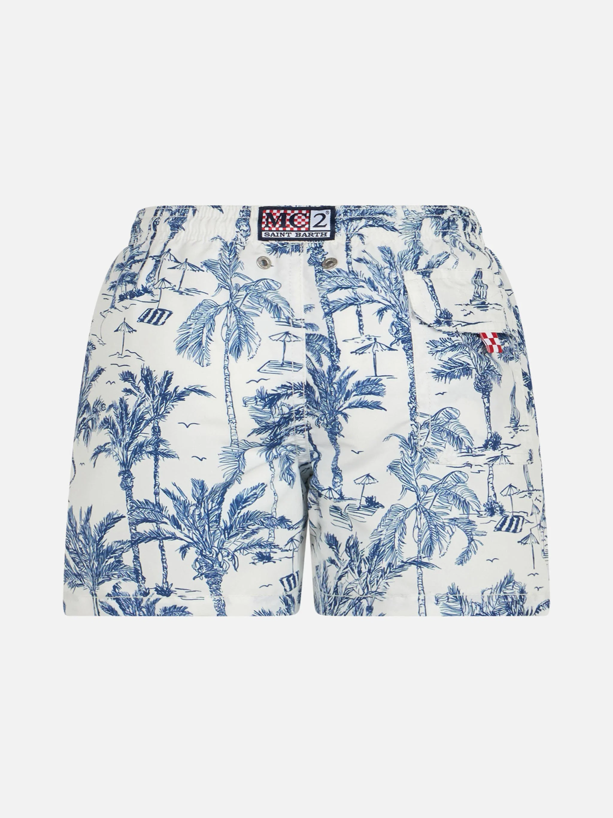 Jean mid-length swim shorts with toile de jouy print - Image 2