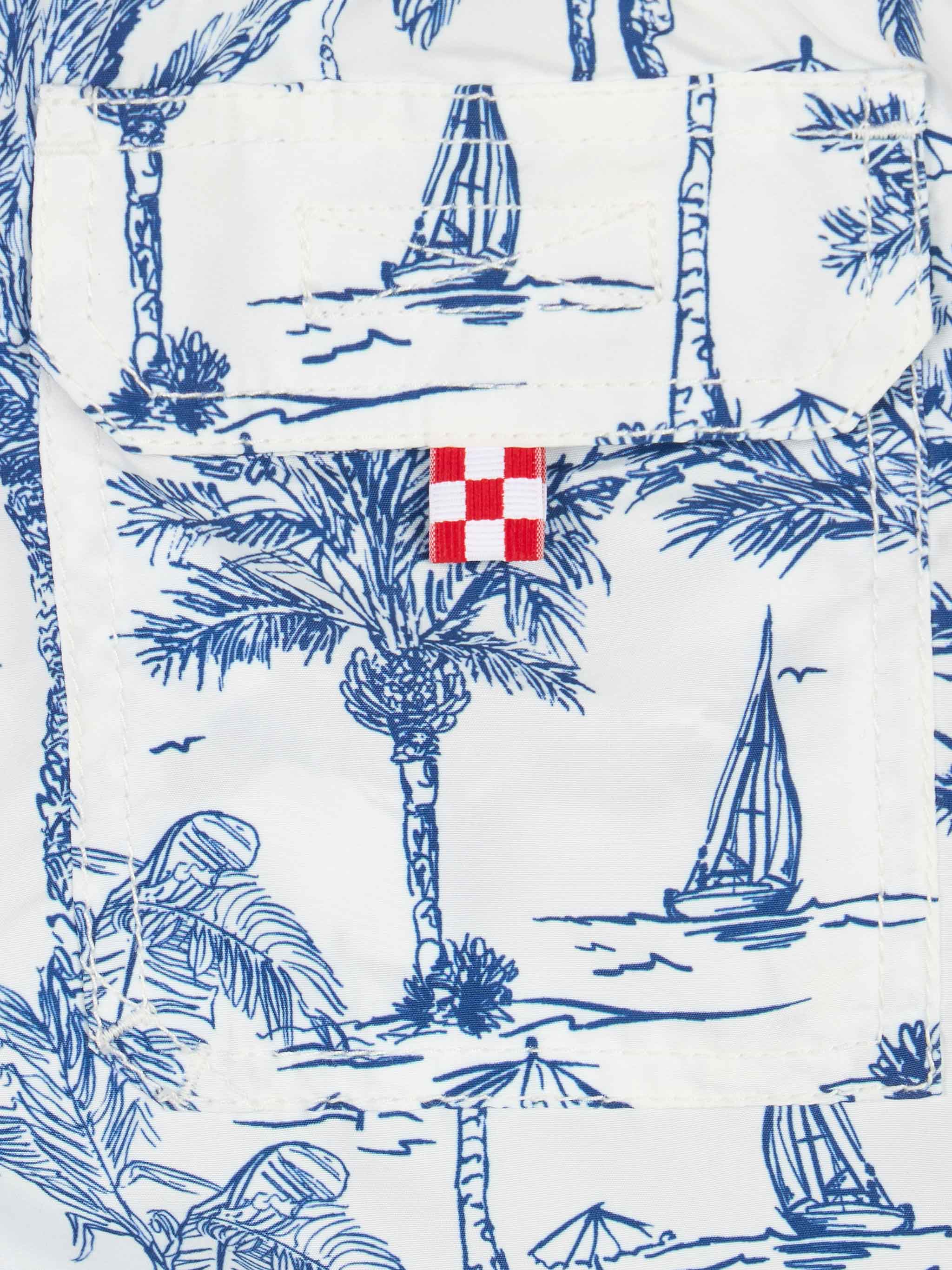 Jean mid-length swim shorts with toile de jouy print - Image 3