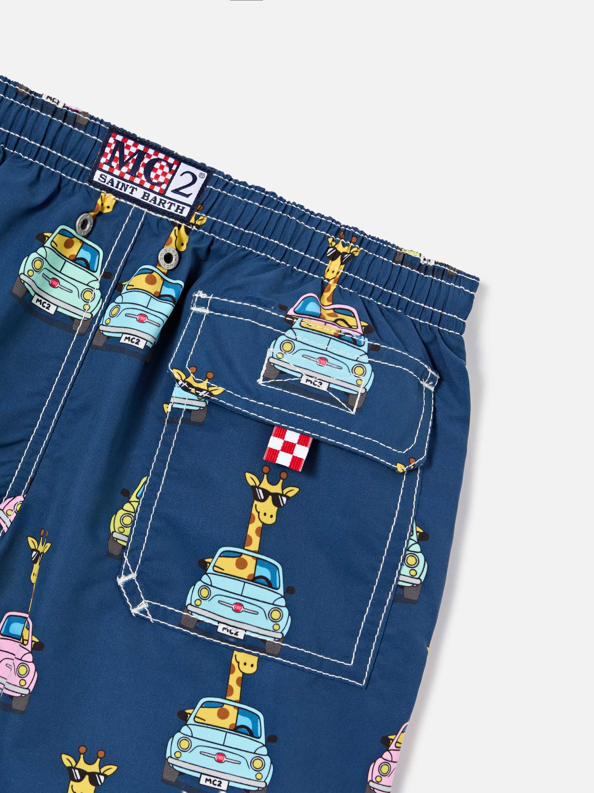 Jean swim shorts with all-over FIAT 500 print | Special Edition - Image 3