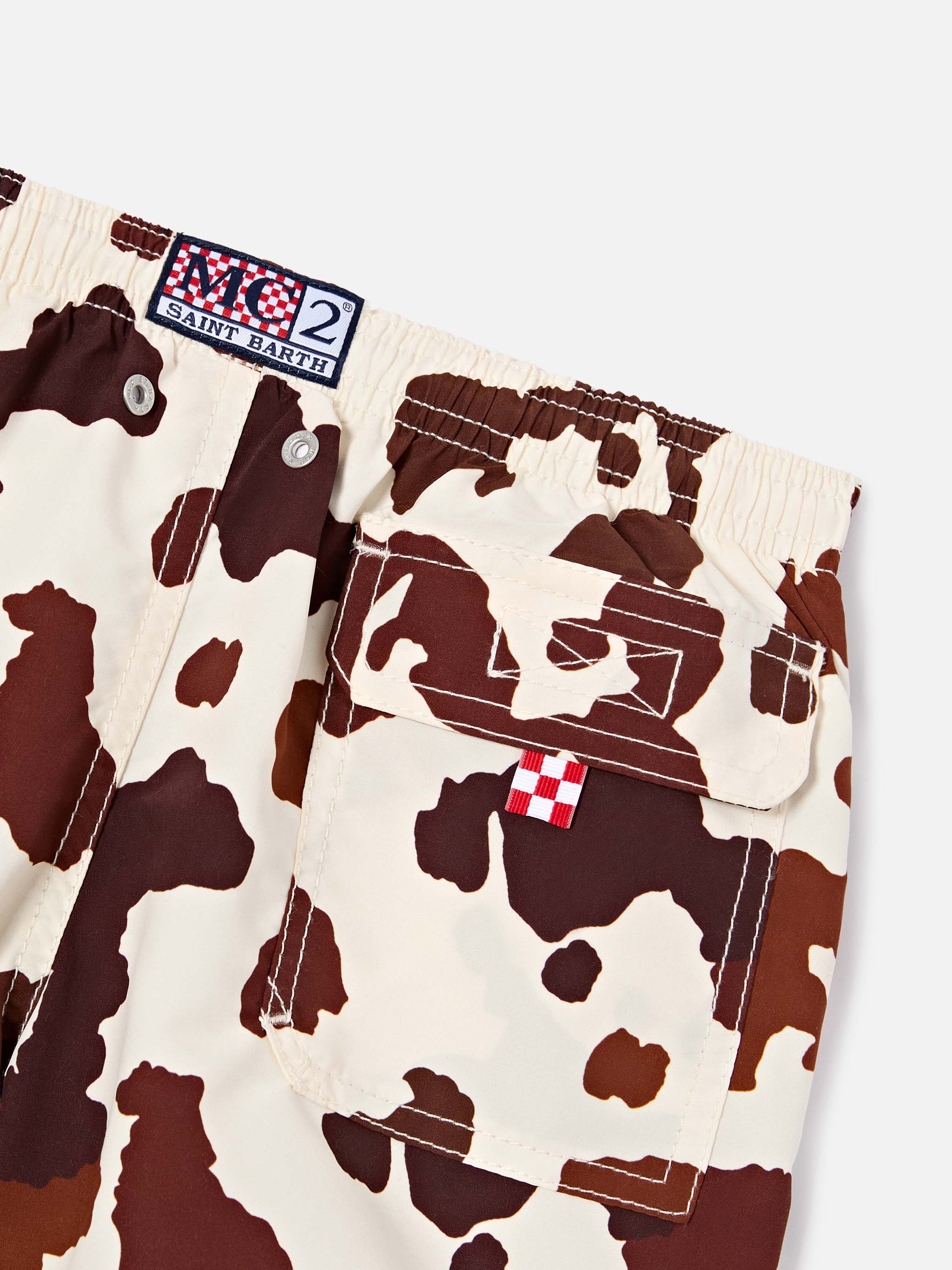 Jean swim shorts with cow animal print - Image 3