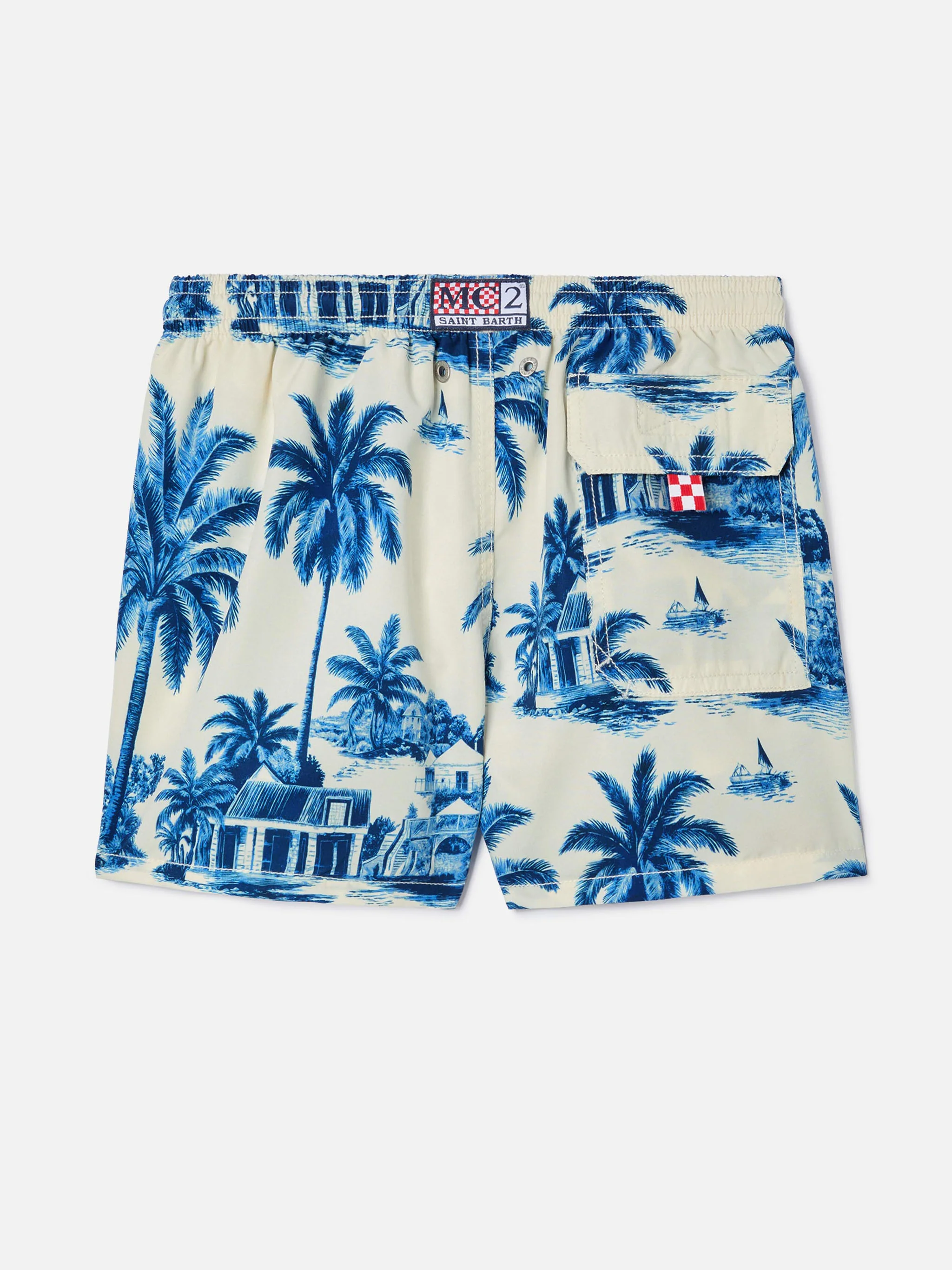 Jean swim shorts with Toile de Jouy blue print - Image 2