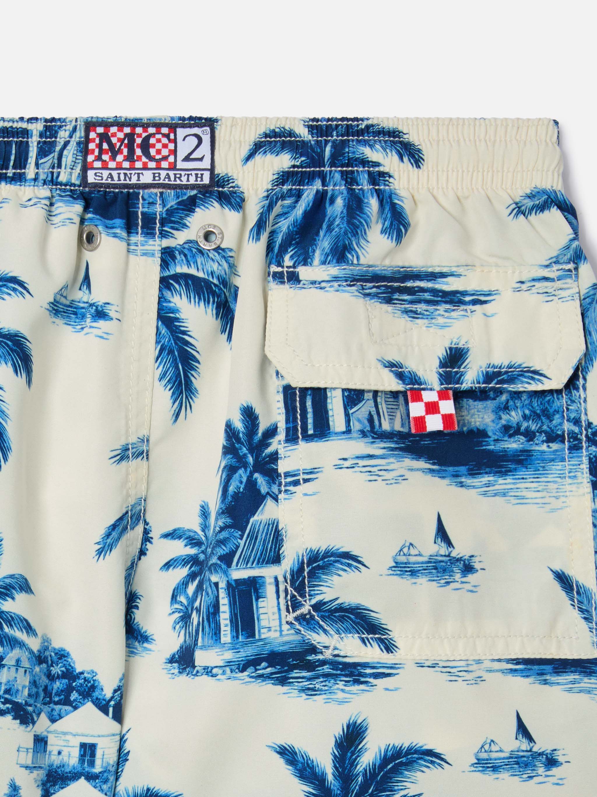Jean swim shorts with Toile de Jouy blue print - Image 3