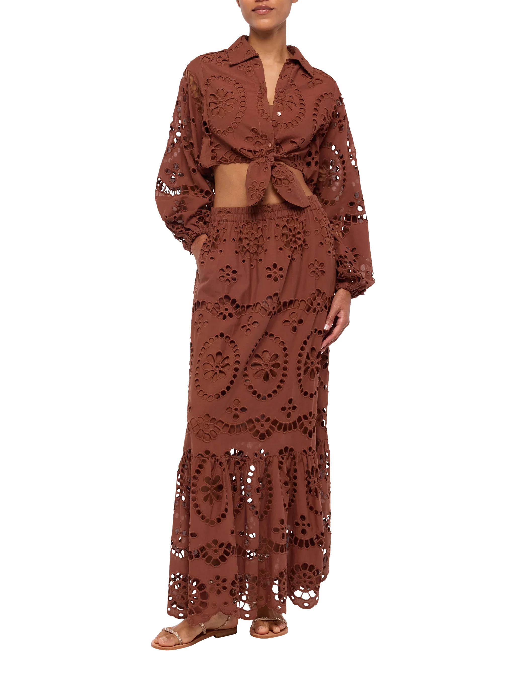 Jenny camel brown cotton Sangallo skirt - Image 2