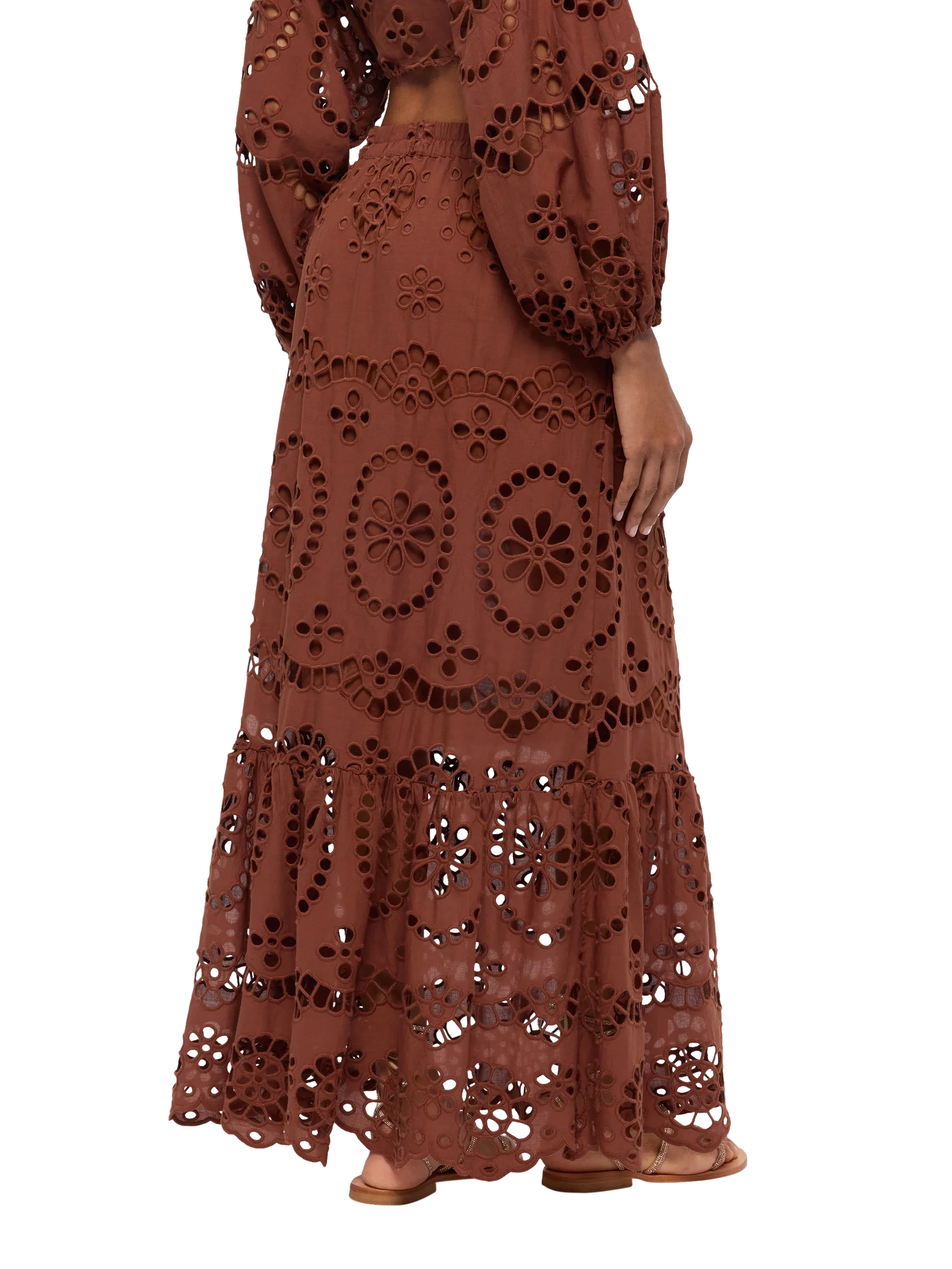 Jenny camel brown cotton Sangallo skirt - Image 3