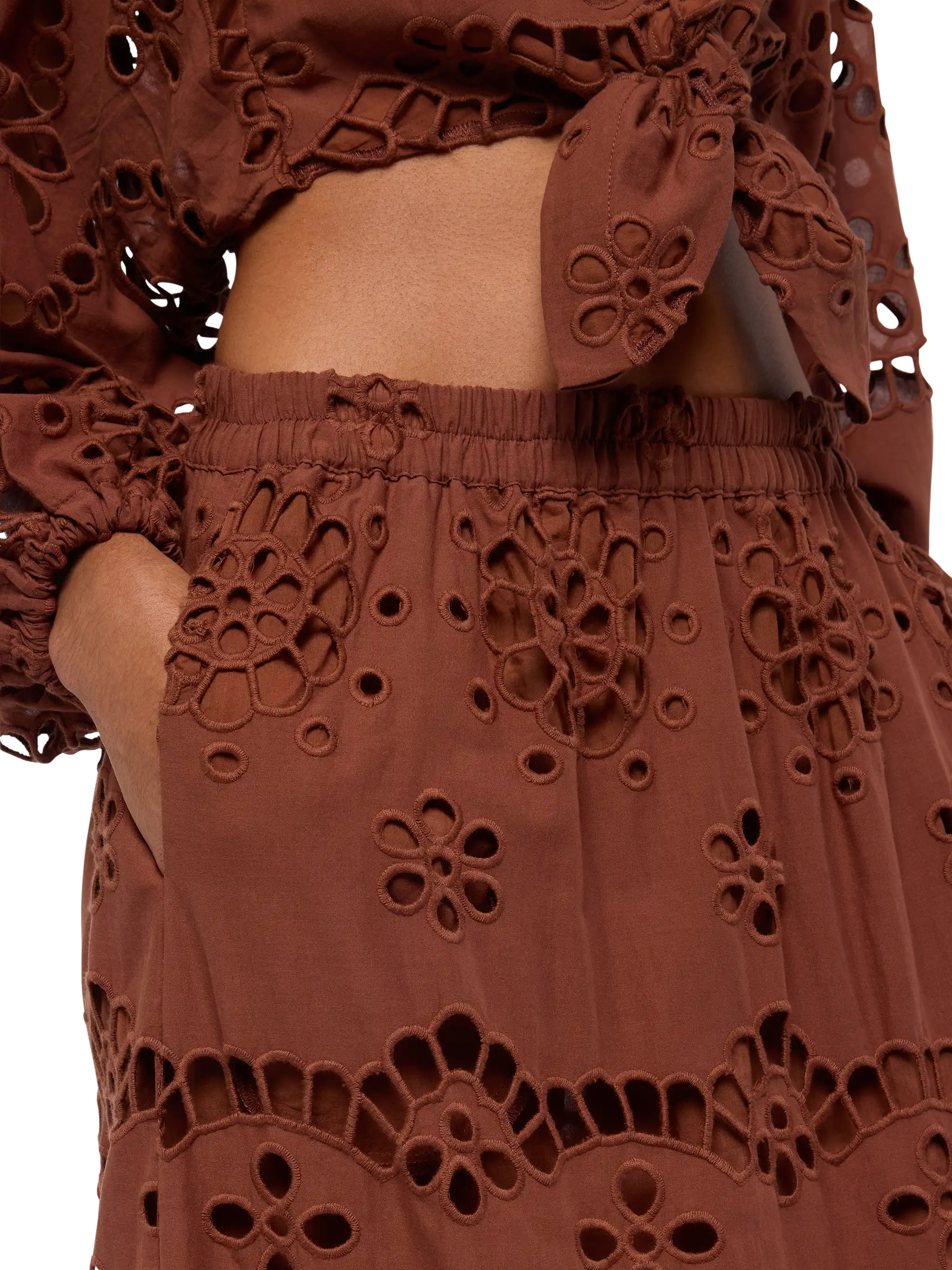 Jenny camel brown cotton Sangallo skirt - Image 4
