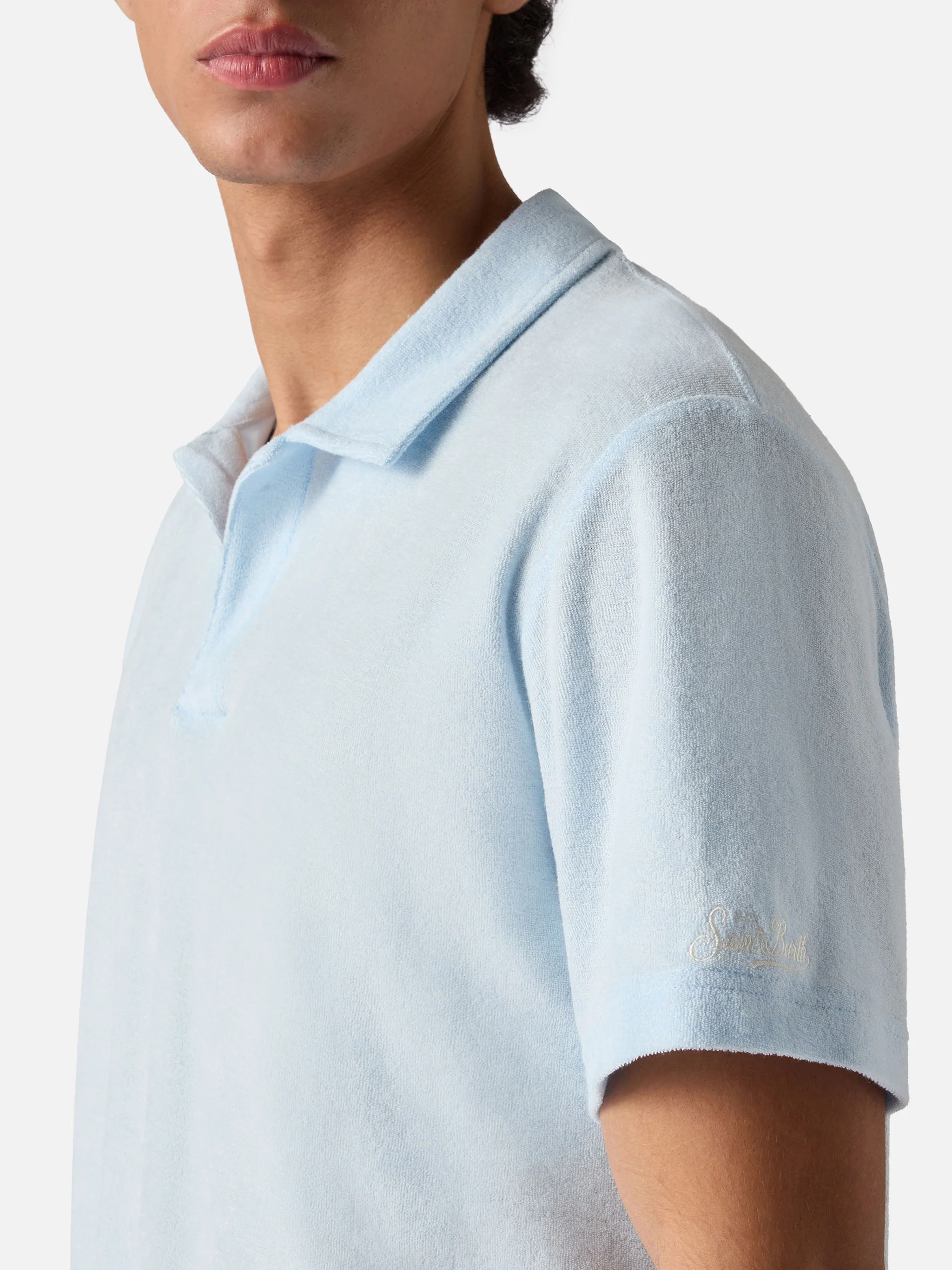 Light blue Jeremy polo in terry-effect cotton - Image 2