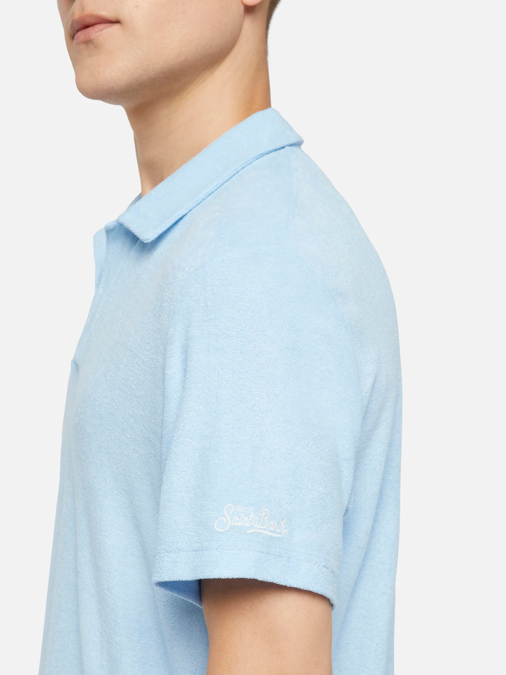 Jeremy light blue terry buttonless polo shirt - Image 2
