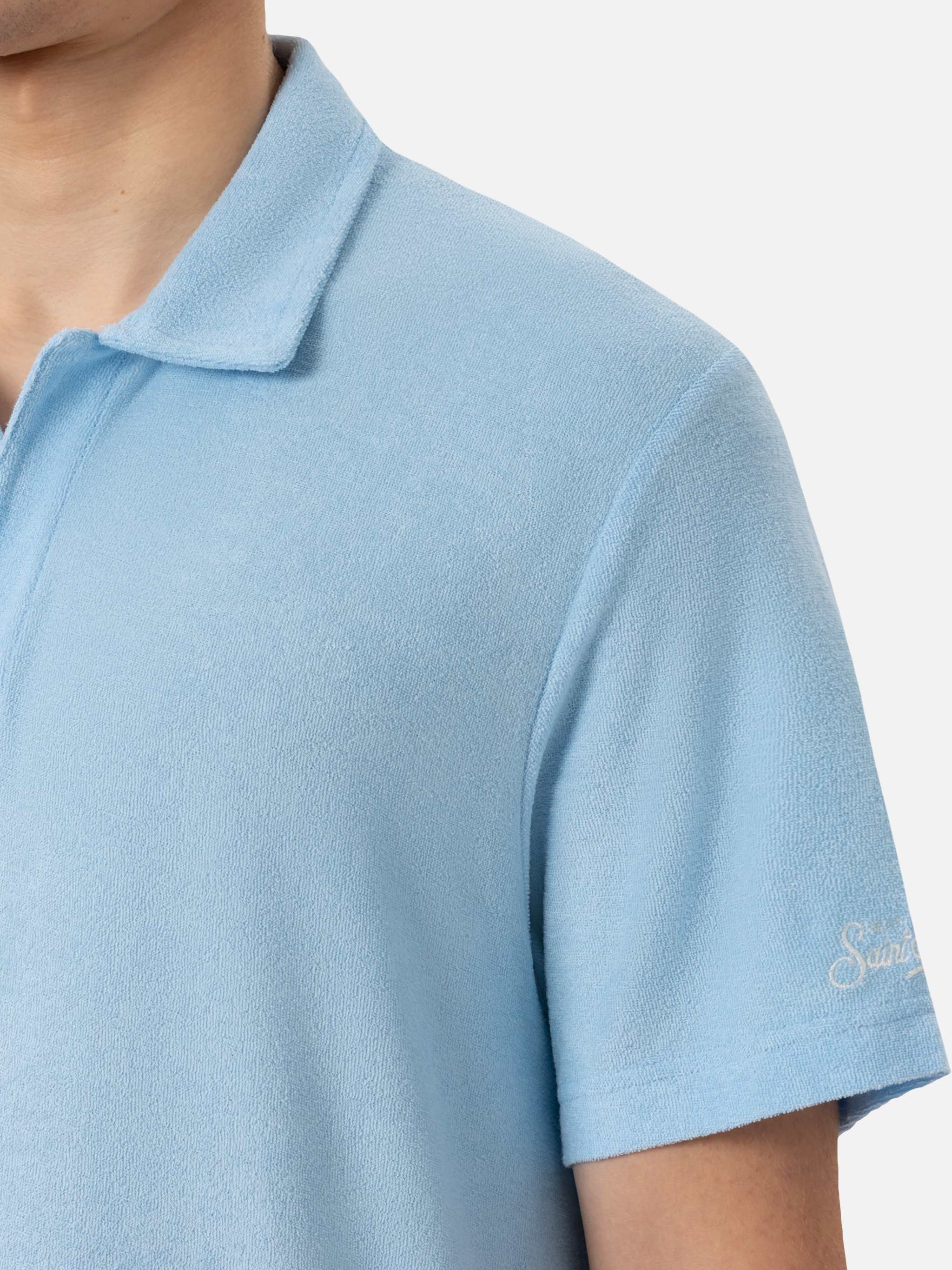 Jeremy light blue terry buttonless polo shirt - Image 4