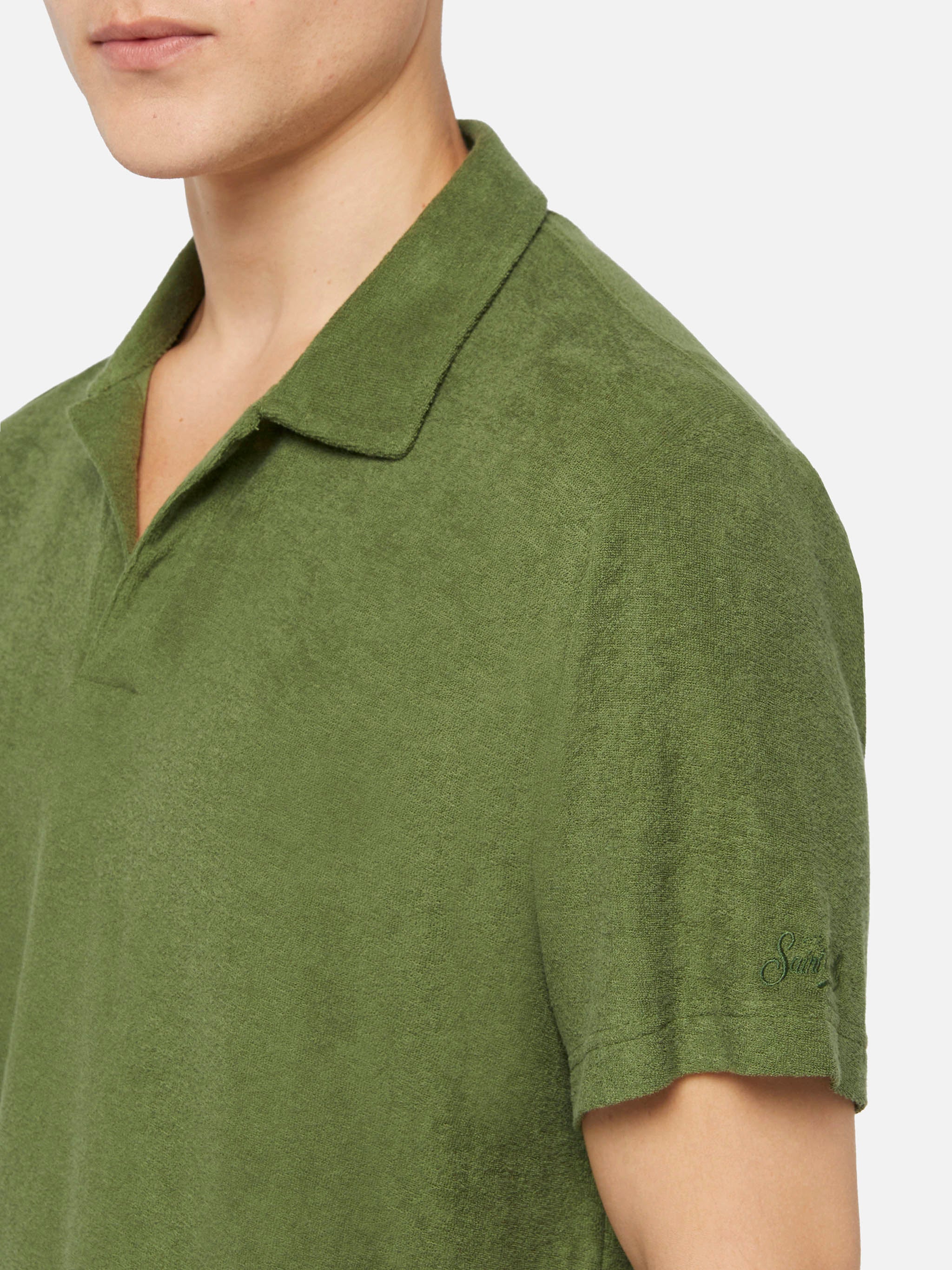 Jeremy military green terry buttonless polo shirt - Image 2