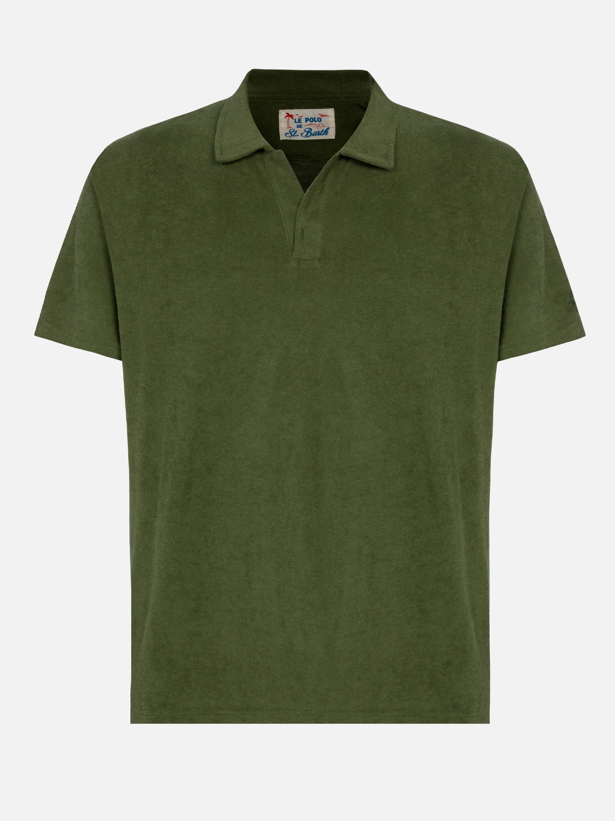 Jeremy military green terry buttonless polo shirt - Image 4