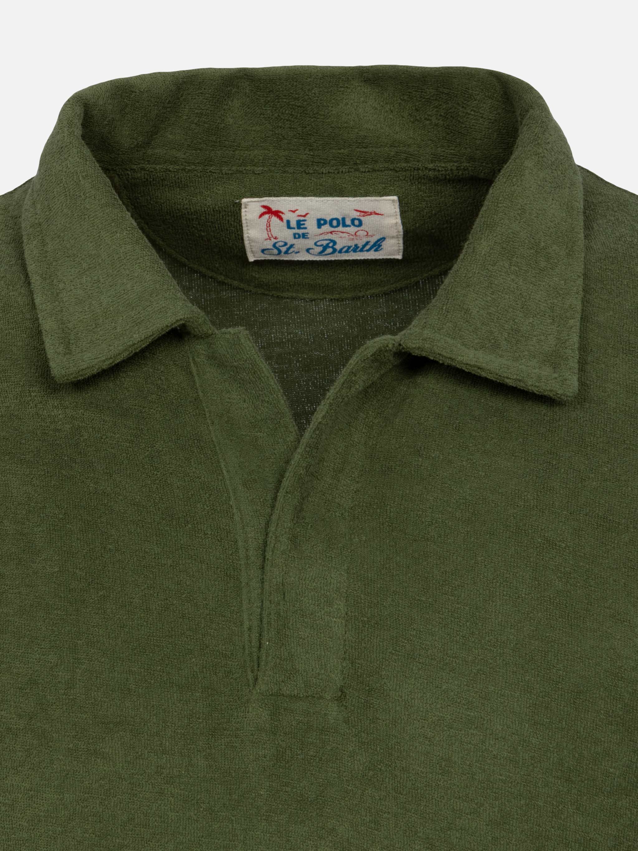 Jeremy military green terry buttonless polo shirt - Image 6