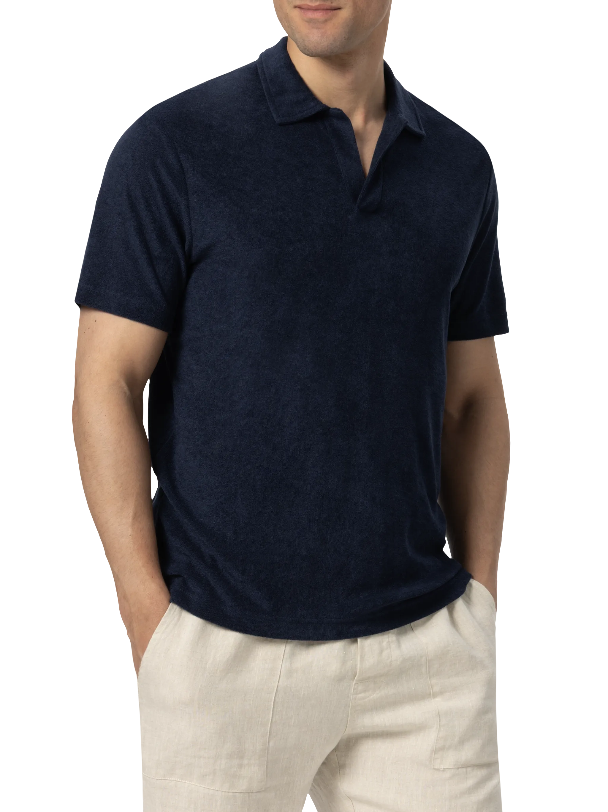 Jeremy navy blue terry buttonless polo shirt