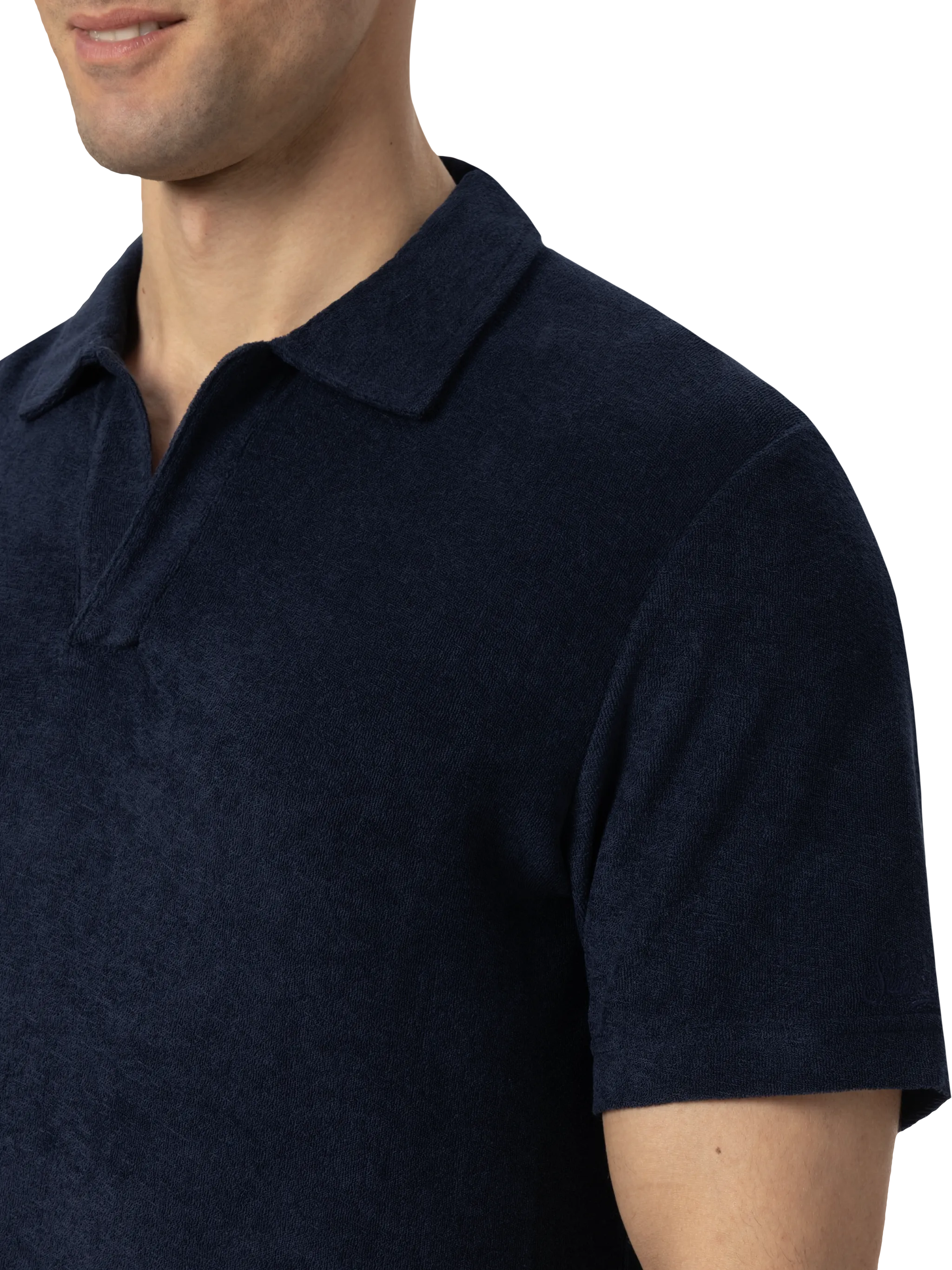 Jeremy navy blue terry buttonless polo shirt - Image 3
